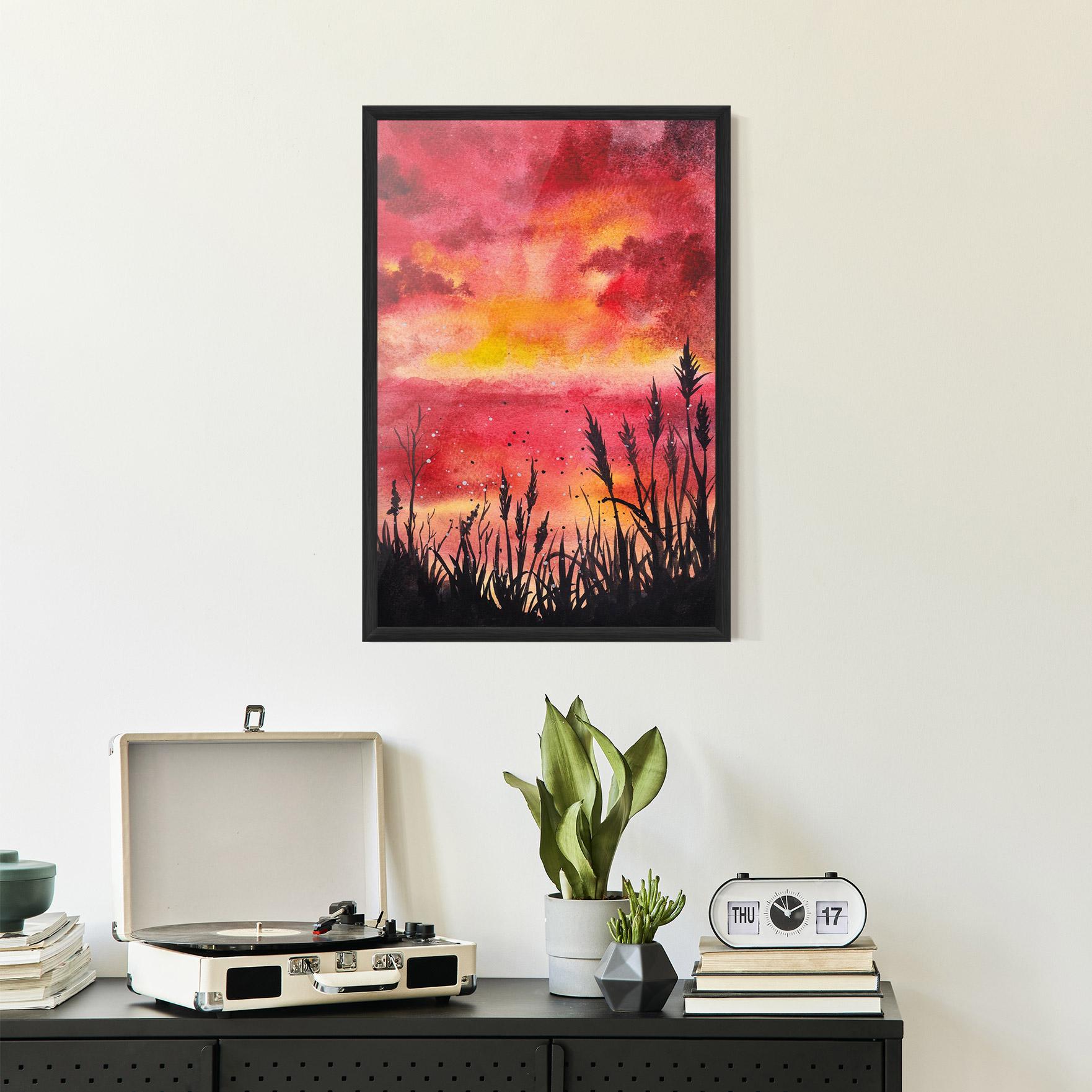 Gerahmte Poster Watercolor Pink Sunset Painting mockup 2