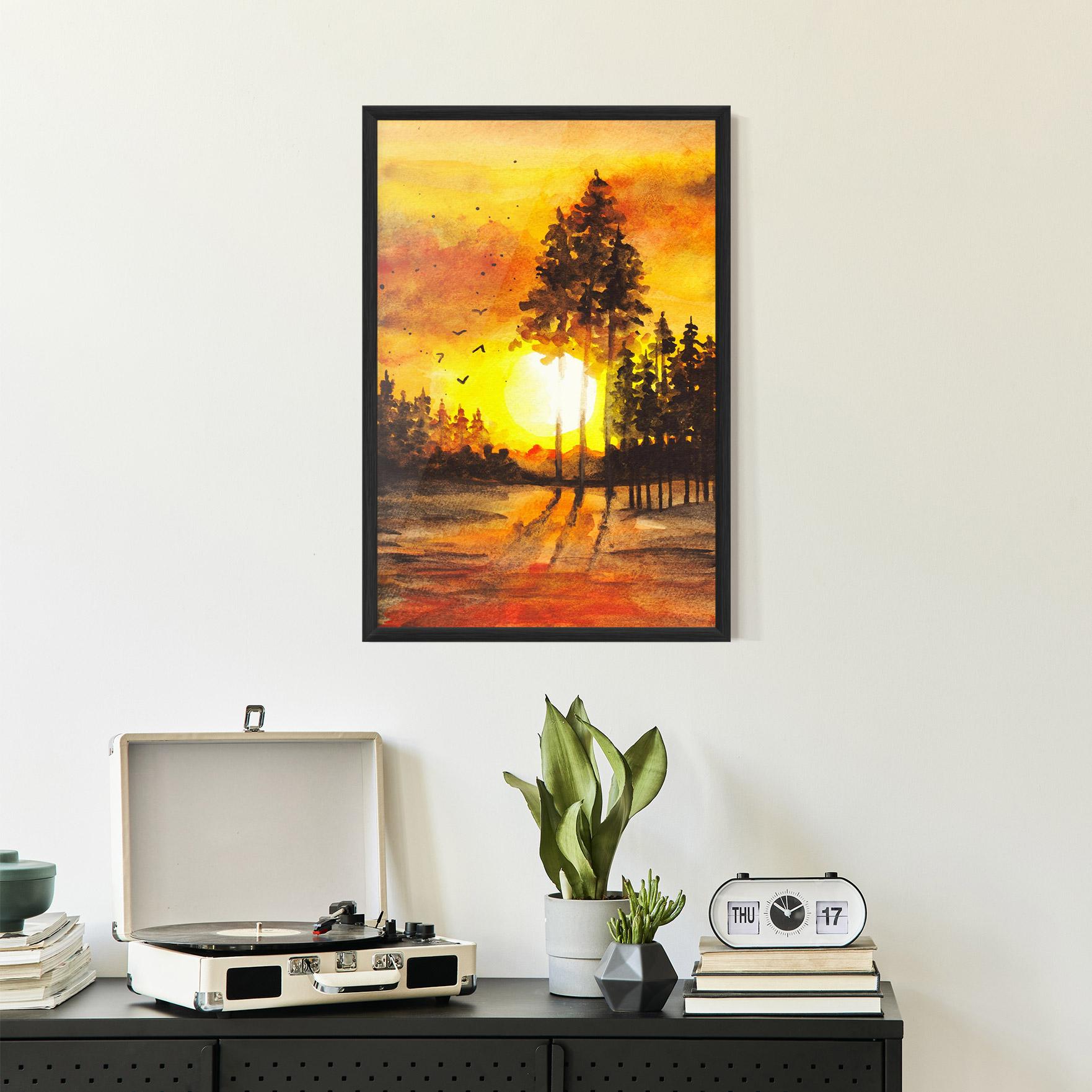 Gerahmte Poster Watercolor Sunset Painting mockup 2