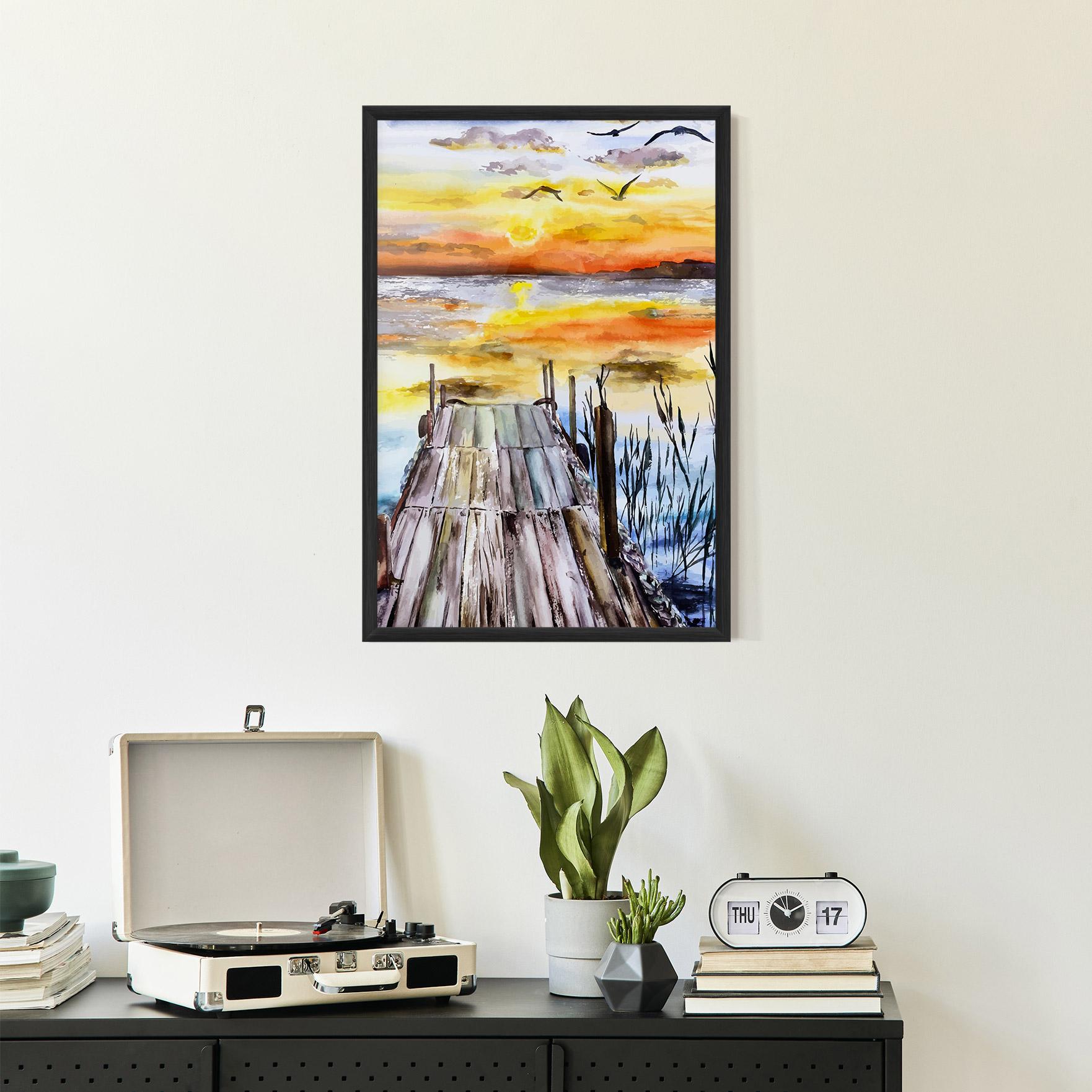 Gerahmte Poster Watercolor Sunset mockup 2