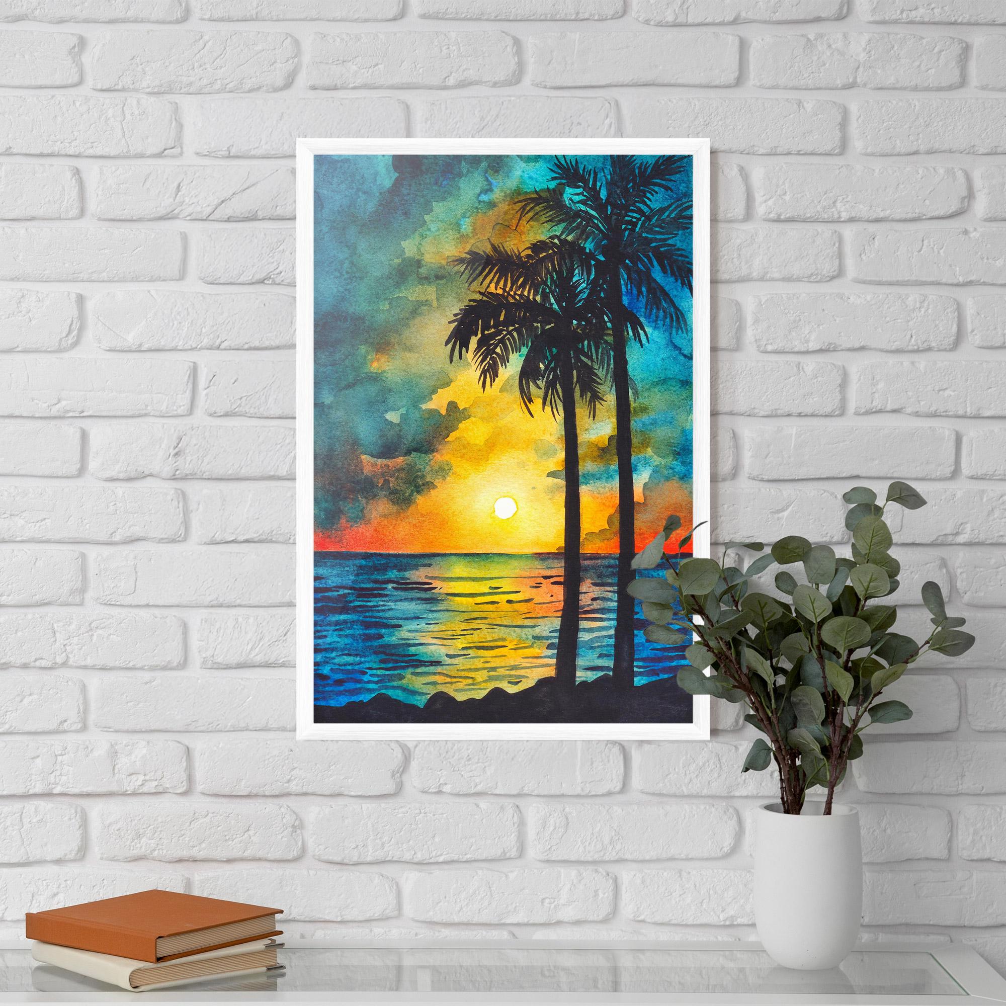 Gerahmte Poster Sunset Landscape Watercolor mockup 5