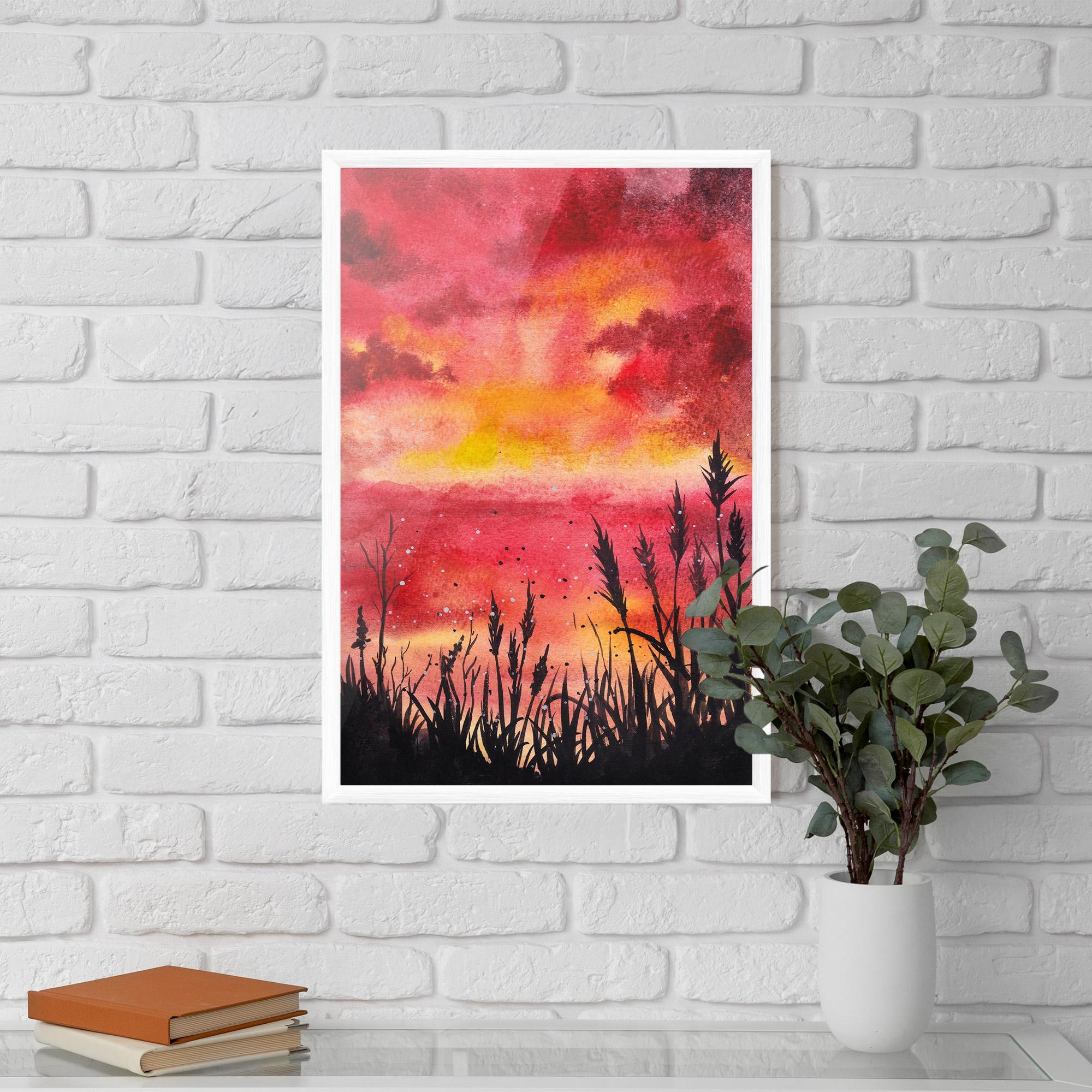 Gerahmte Poster Watercolor Pink Sunset Painting mockup 5