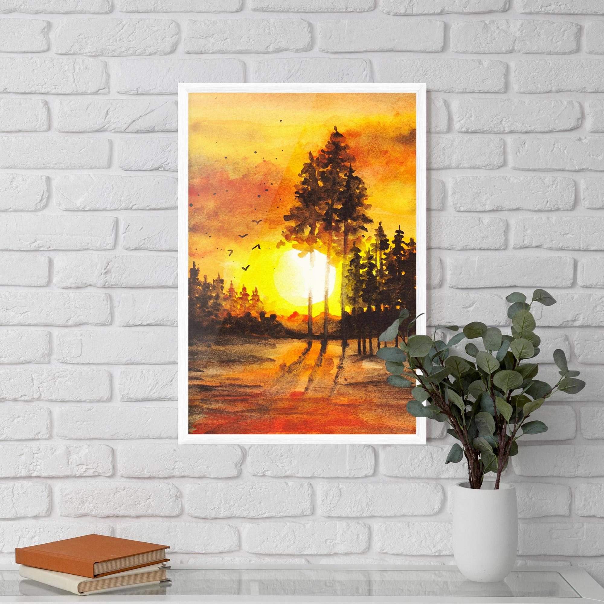 Gerahmte Poster Watercolor Sunset Painting mockup 5