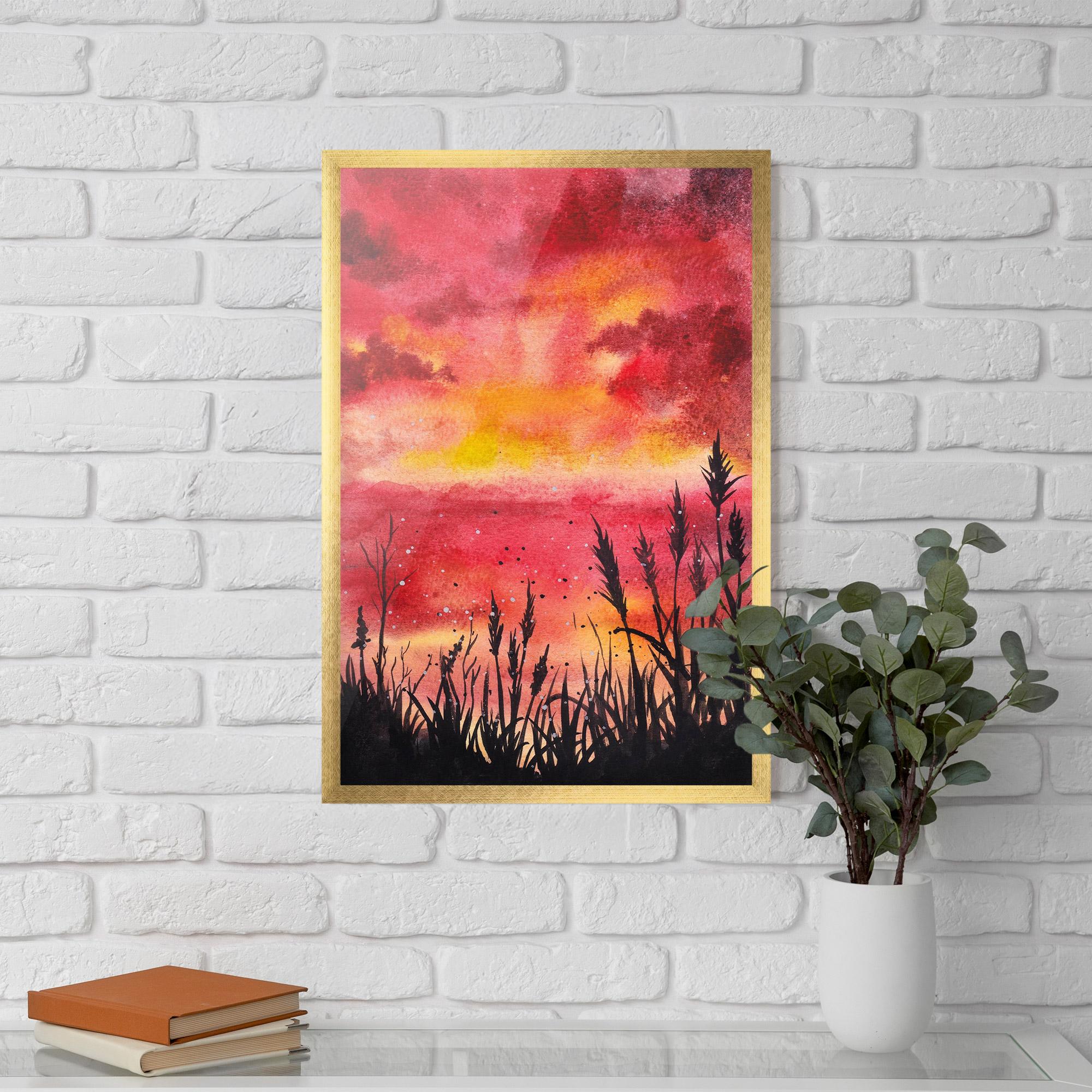 Gerahmte Poster Watercolor Pink Sunset Painting mockup 5