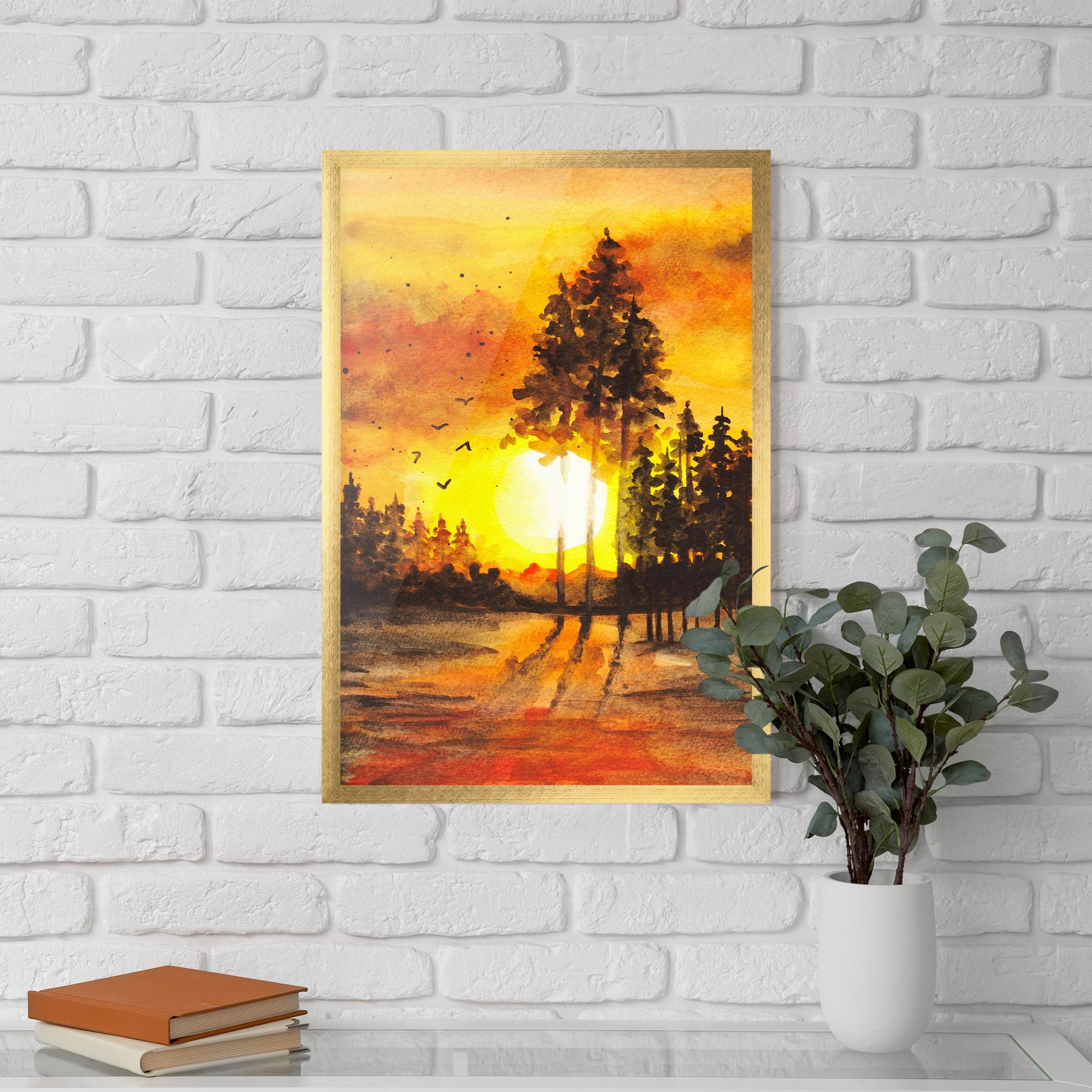 Gerahmte Poster Watercolor Sunset Painting mockup 5