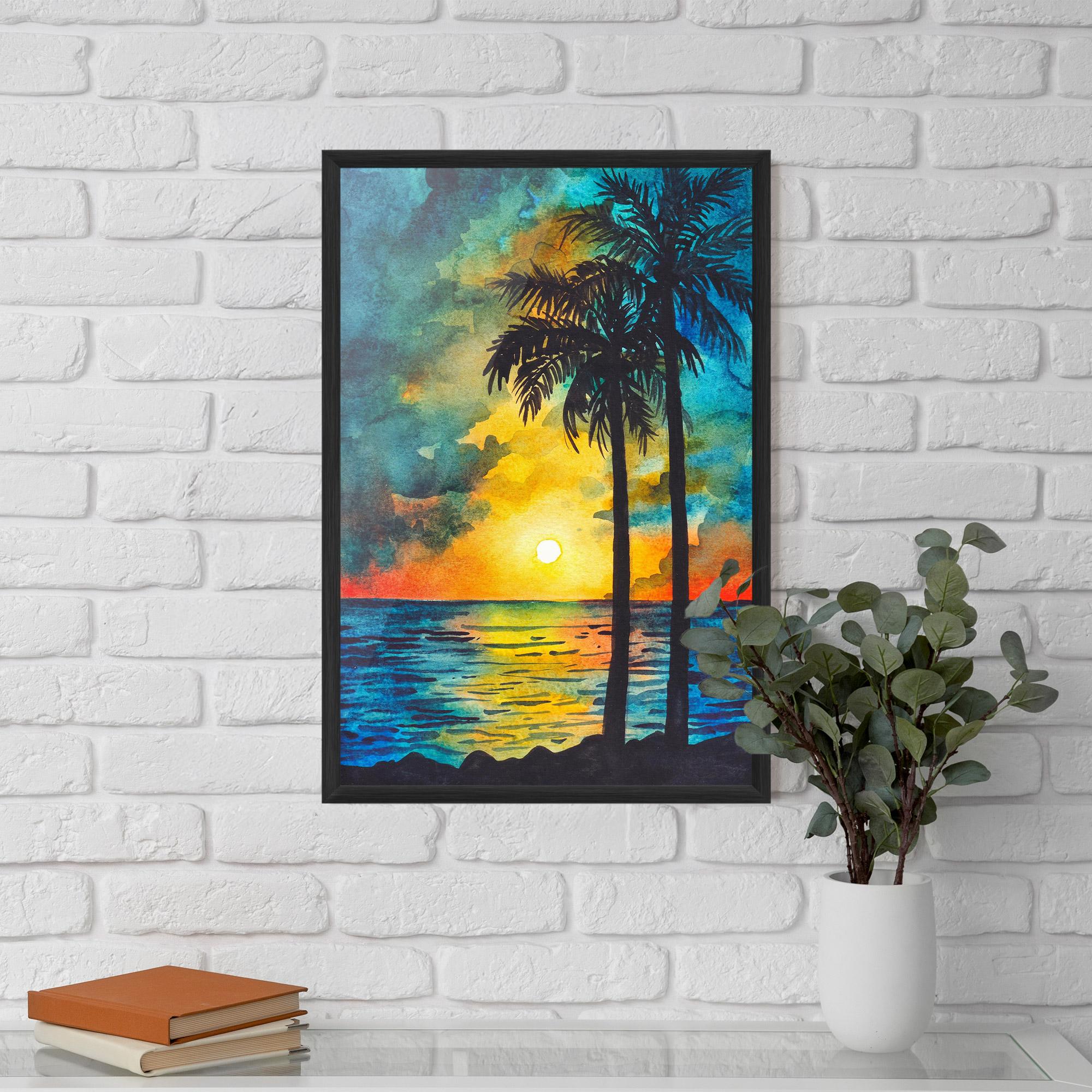 Gerahmte Poster Sunset Landscape Watercolor mockup 5
