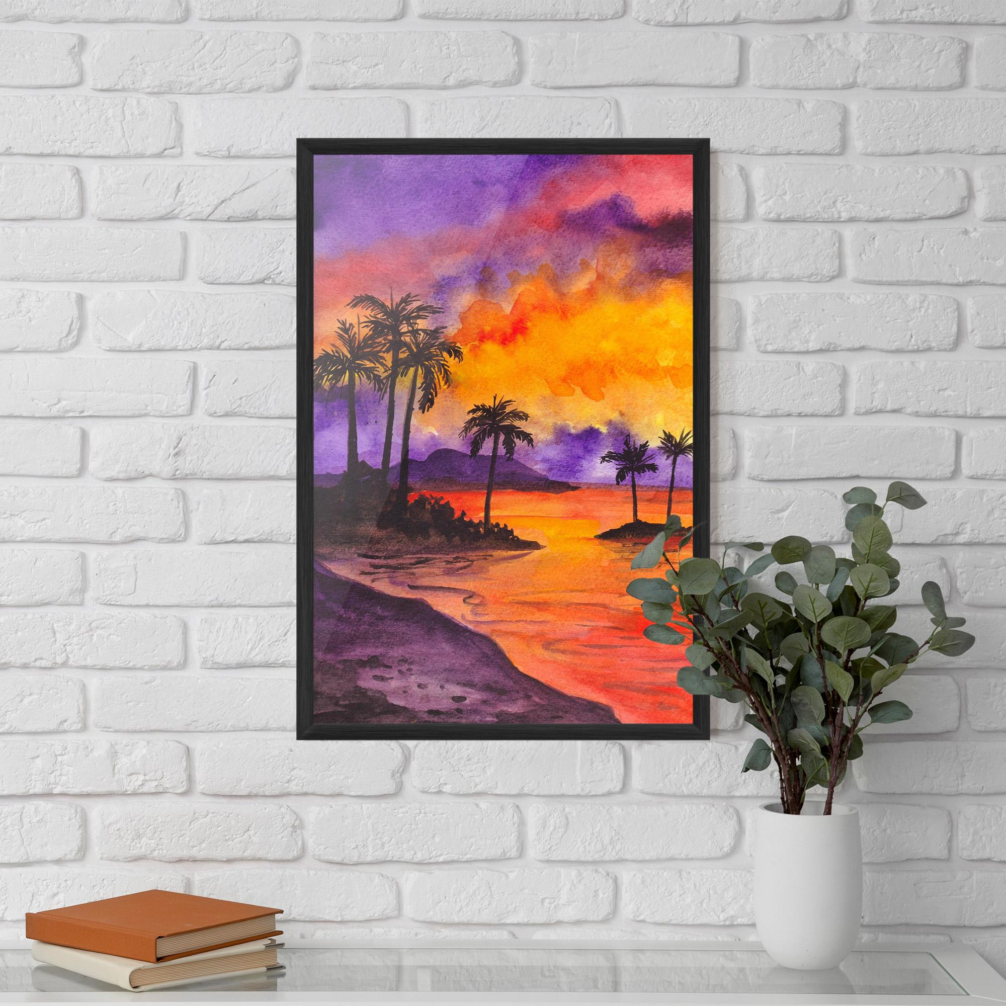 Gerahmte Poster Sunset Watercolor Painting mockup 5