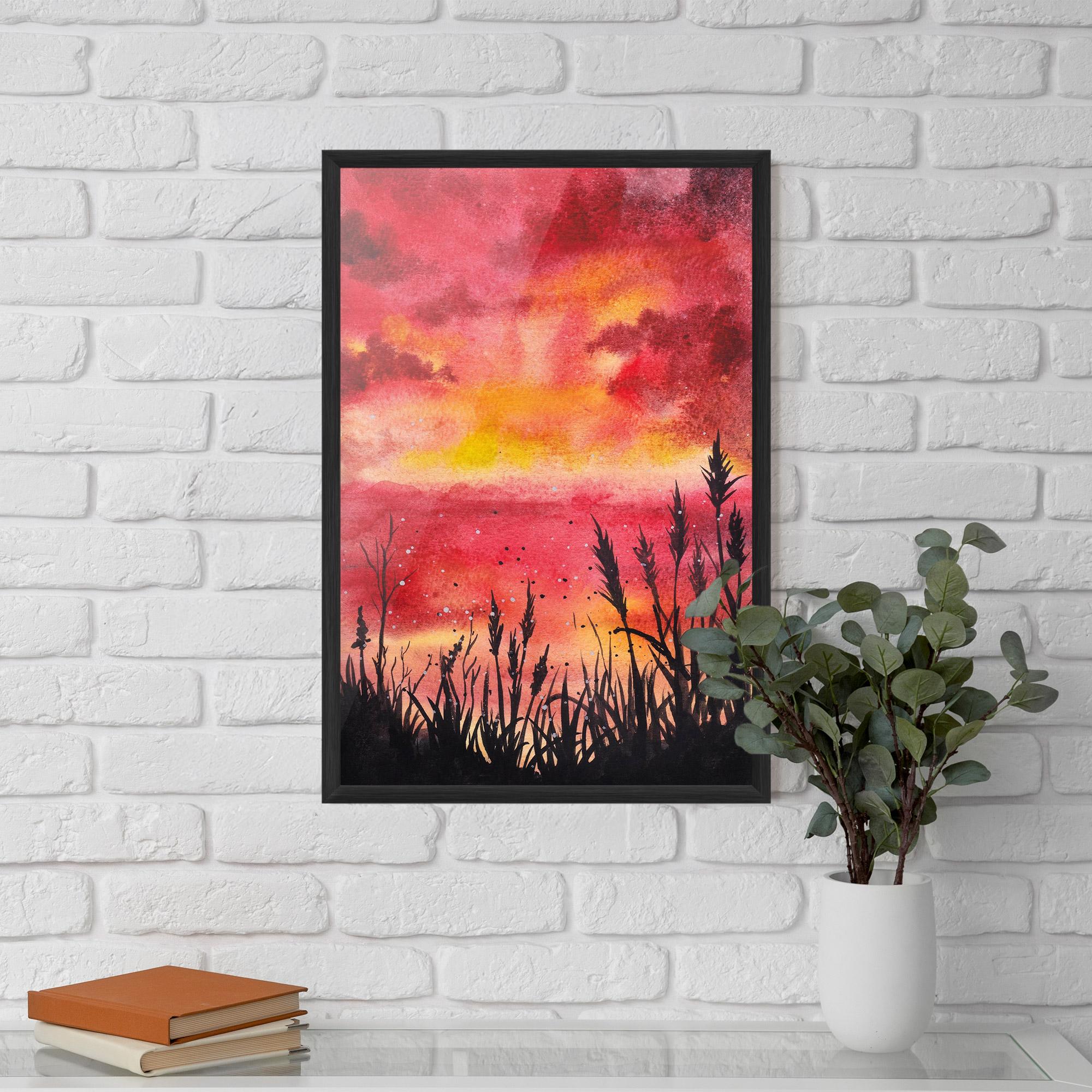 Gerahmte Poster Watercolor Pink Sunset Painting mockup 5
