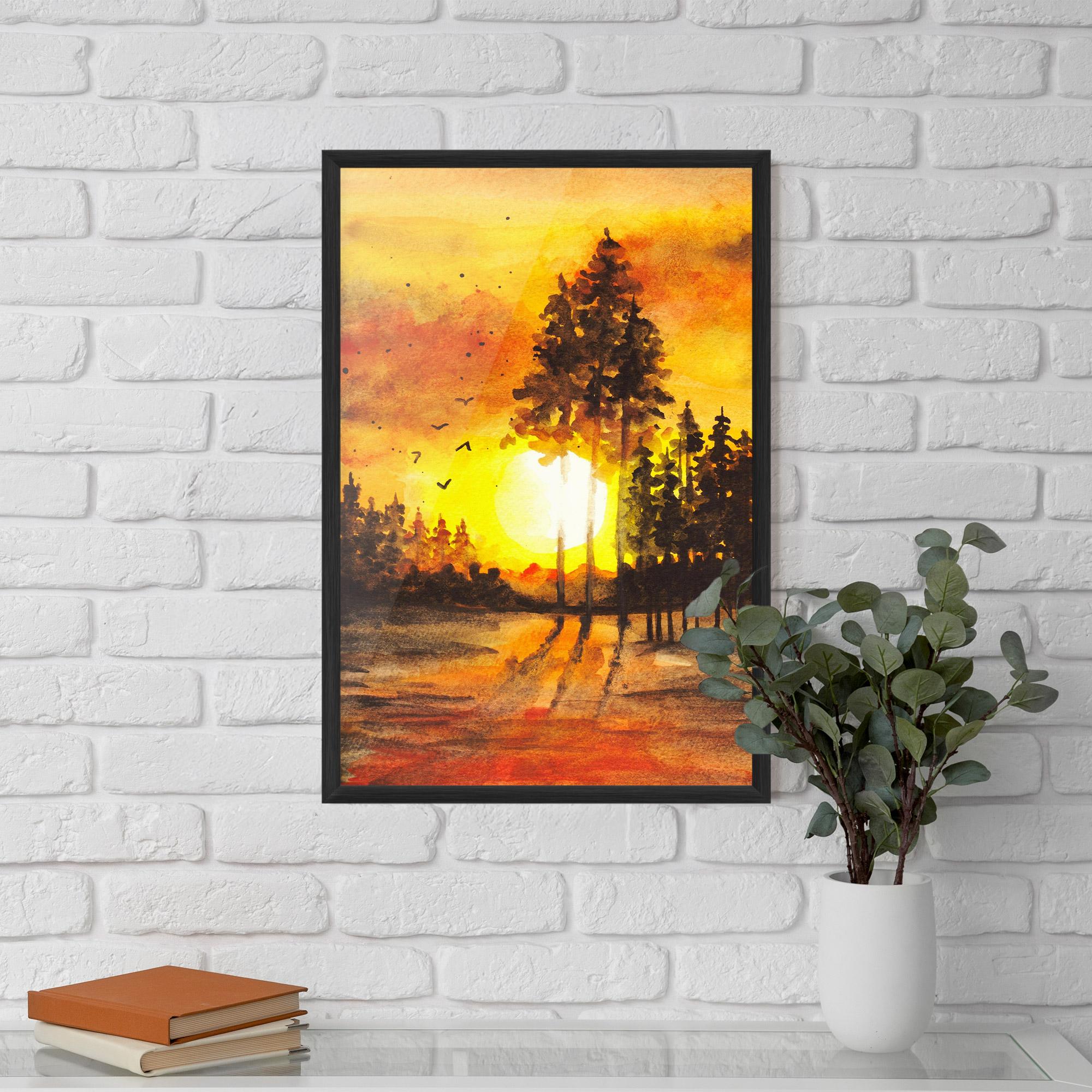 Gerahmte Poster Watercolor Sunset Painting mockup 5