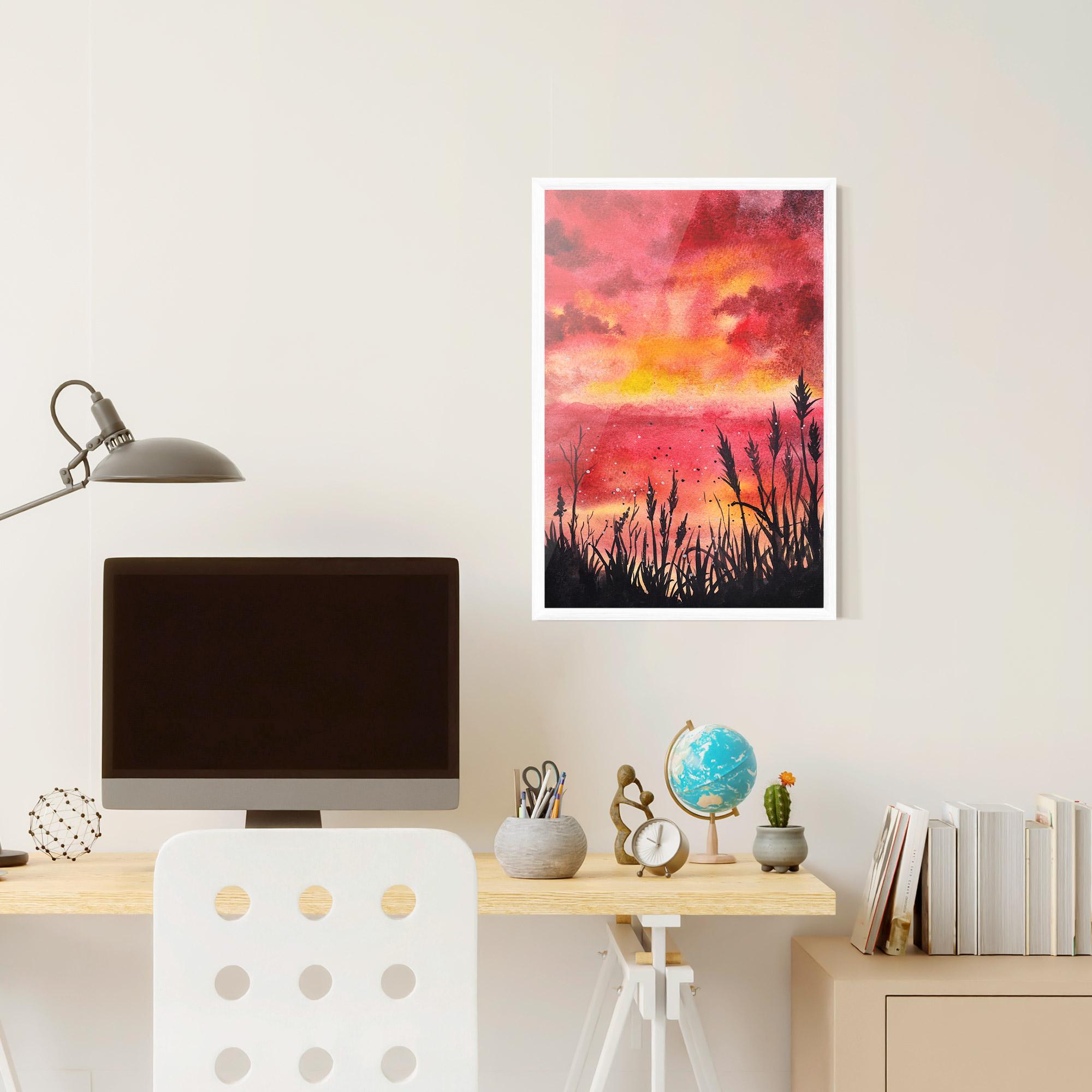 Gerahmte Poster Watercolor Pink Sunset Painting mockup 6