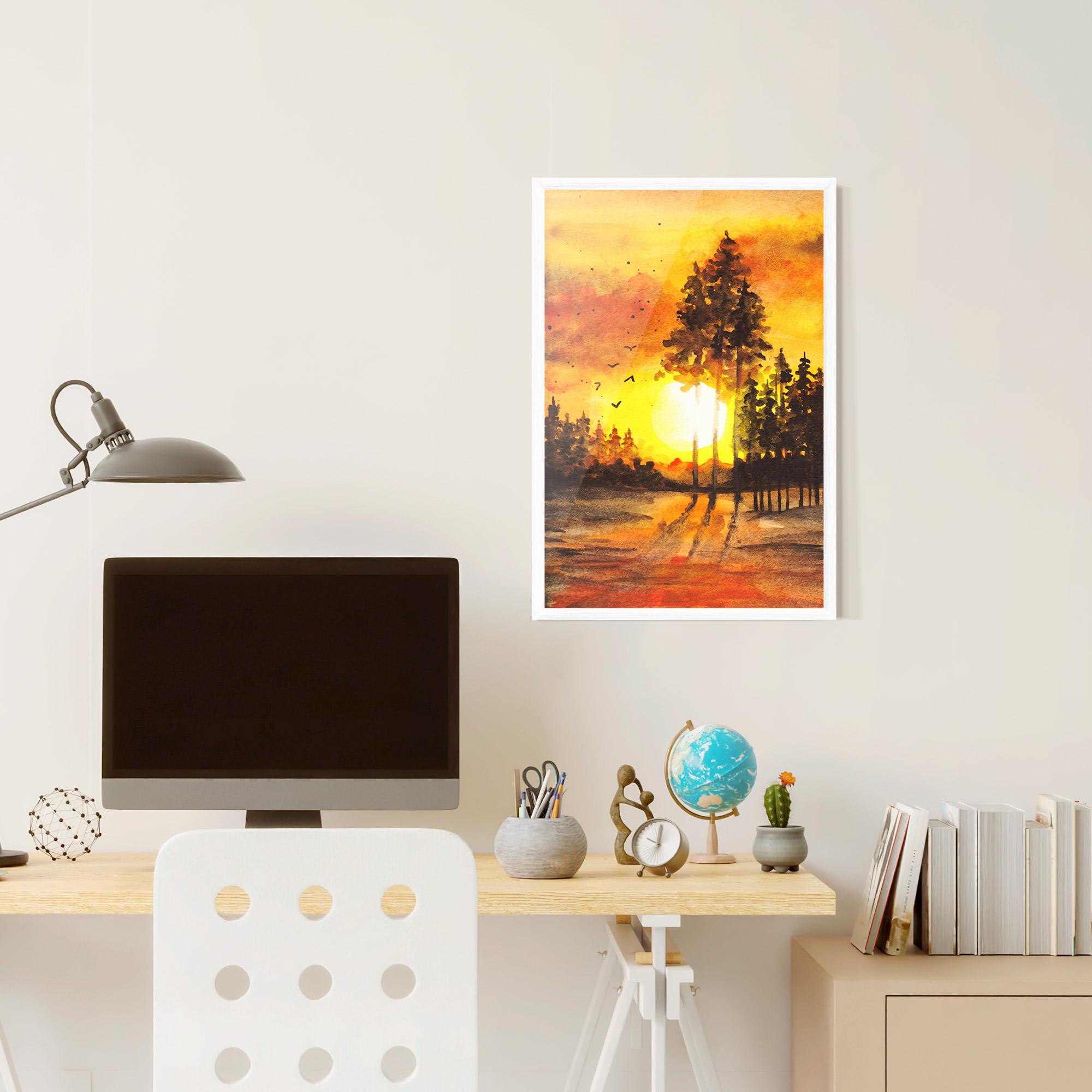 Gerahmte Poster Watercolor Sunset Painting mockup 6