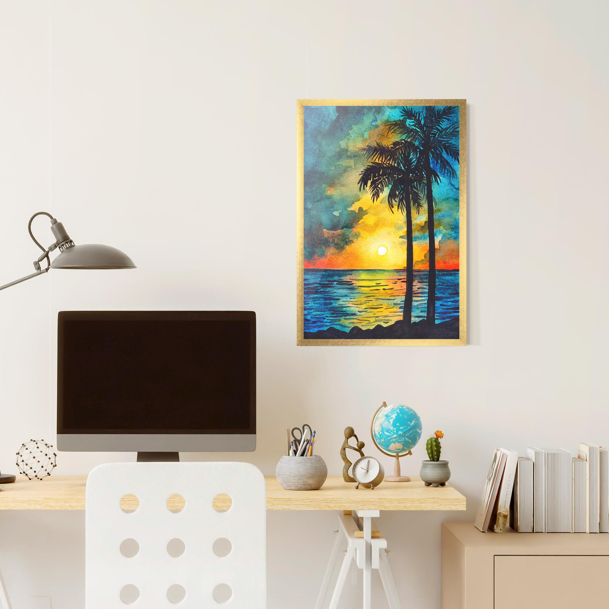 Gerahmte Poster Sunset Landscape Watercolor mockup 6