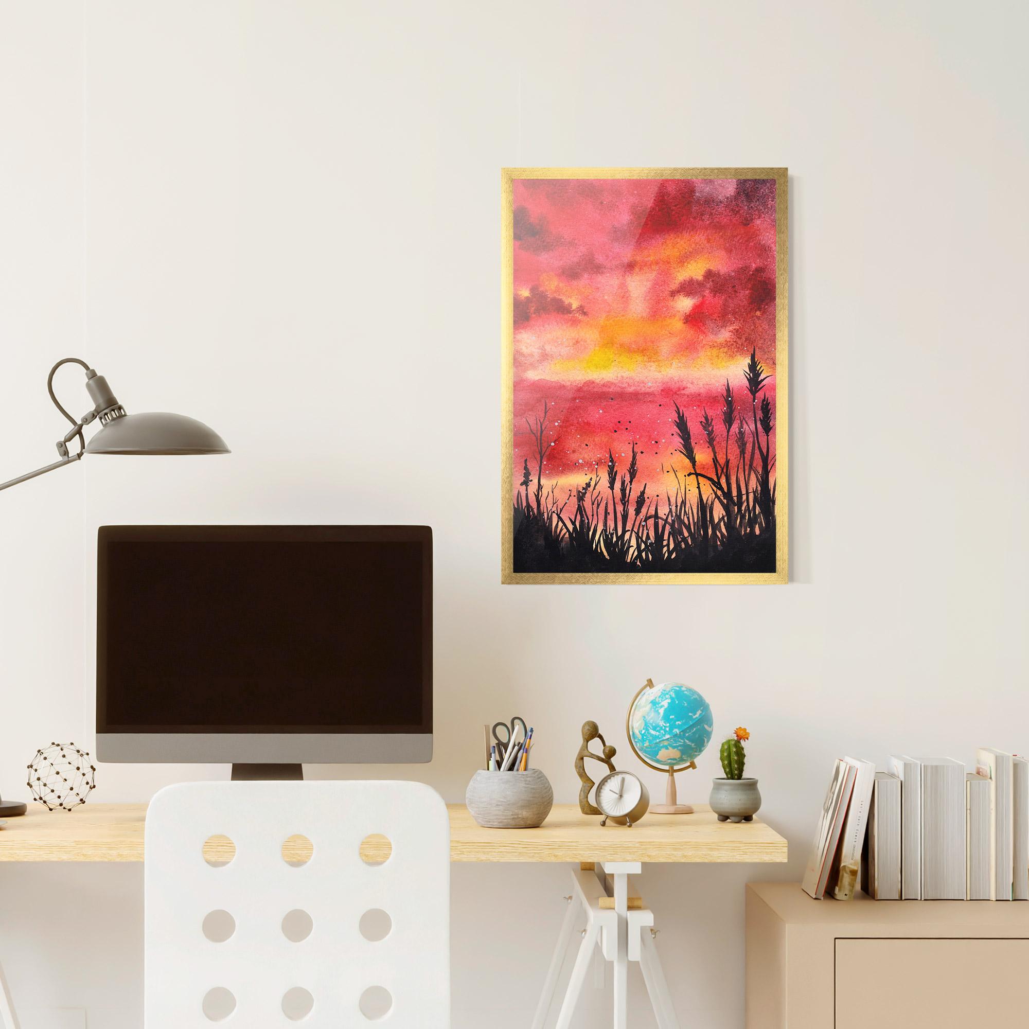 Gerahmte Poster Watercolor Pink Sunset Painting mockup 6