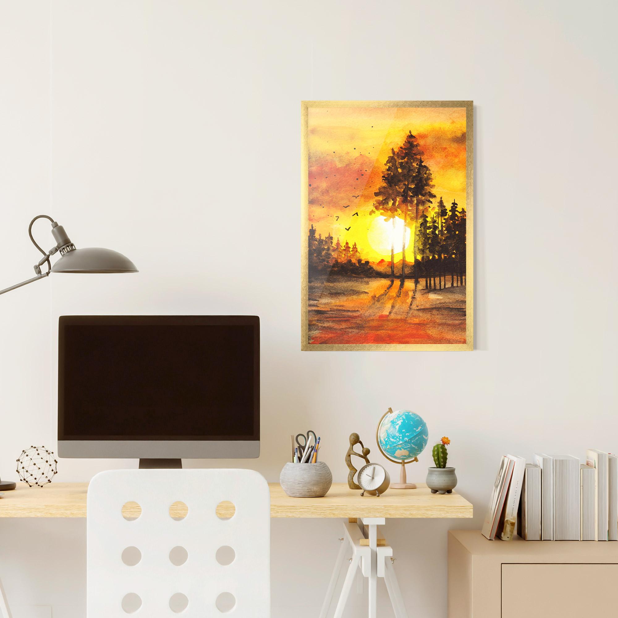 Gerahmte Poster Watercolor Sunset Painting mockup 6