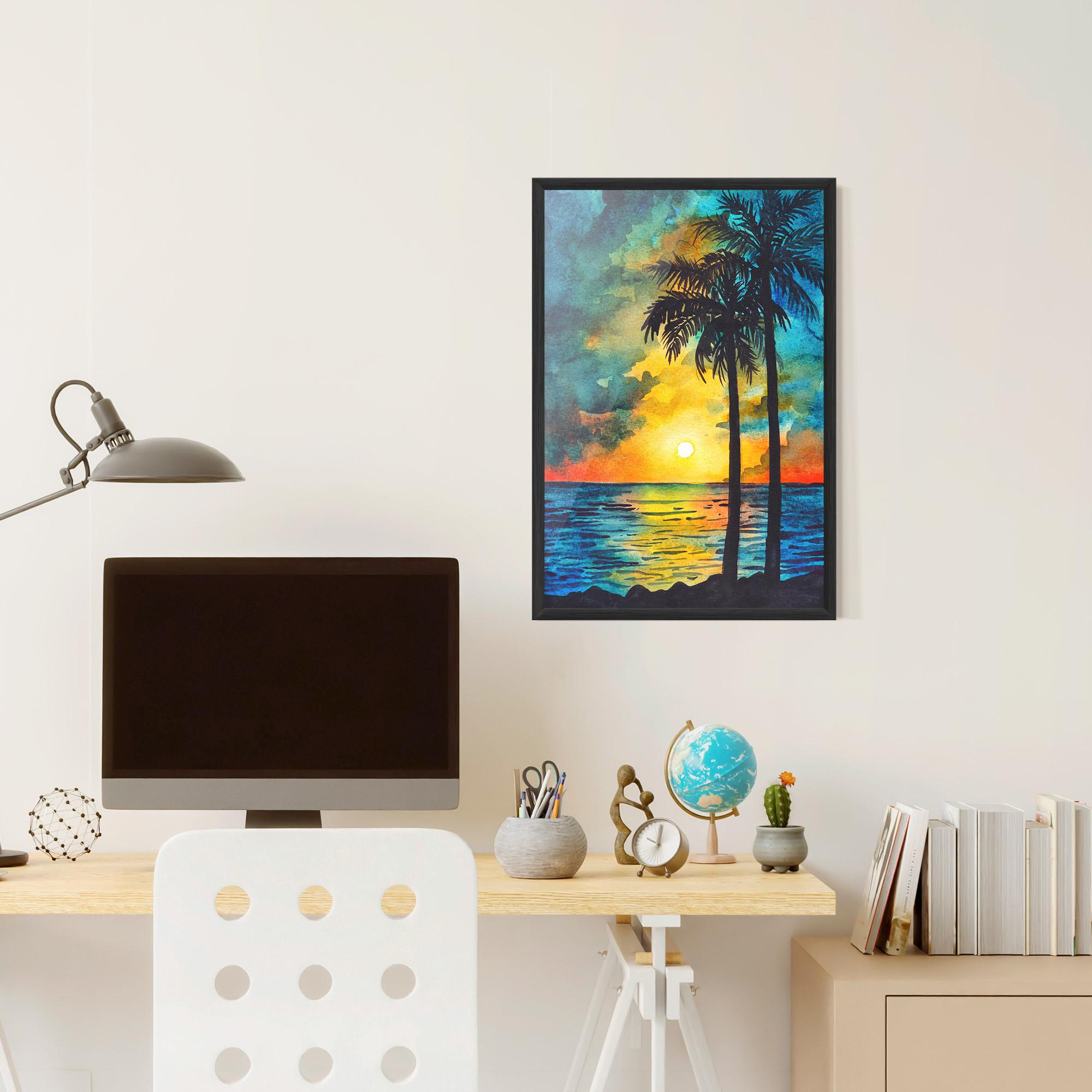 Gerahmte Poster Sunset Landscape Watercolor mockup 6