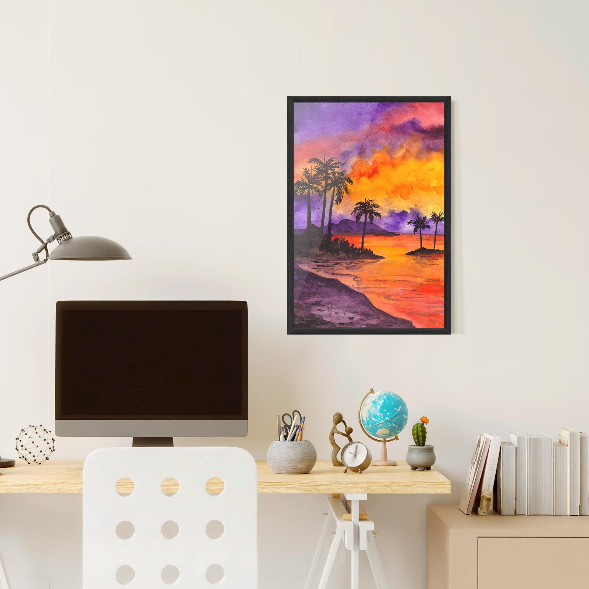 Gerahmte Poster Sunset Watercolor Painting mockup 6