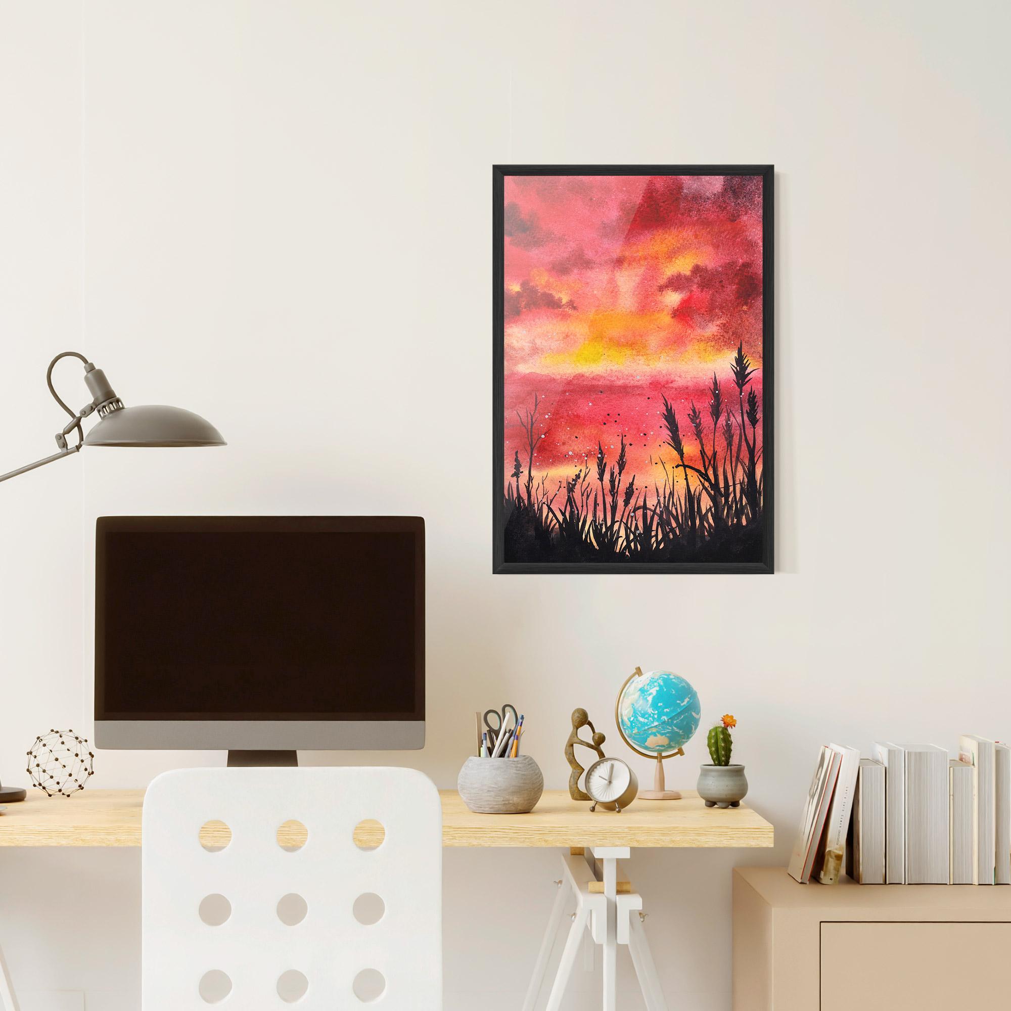 Gerahmte Poster Watercolor Pink Sunset Painting mockup 6