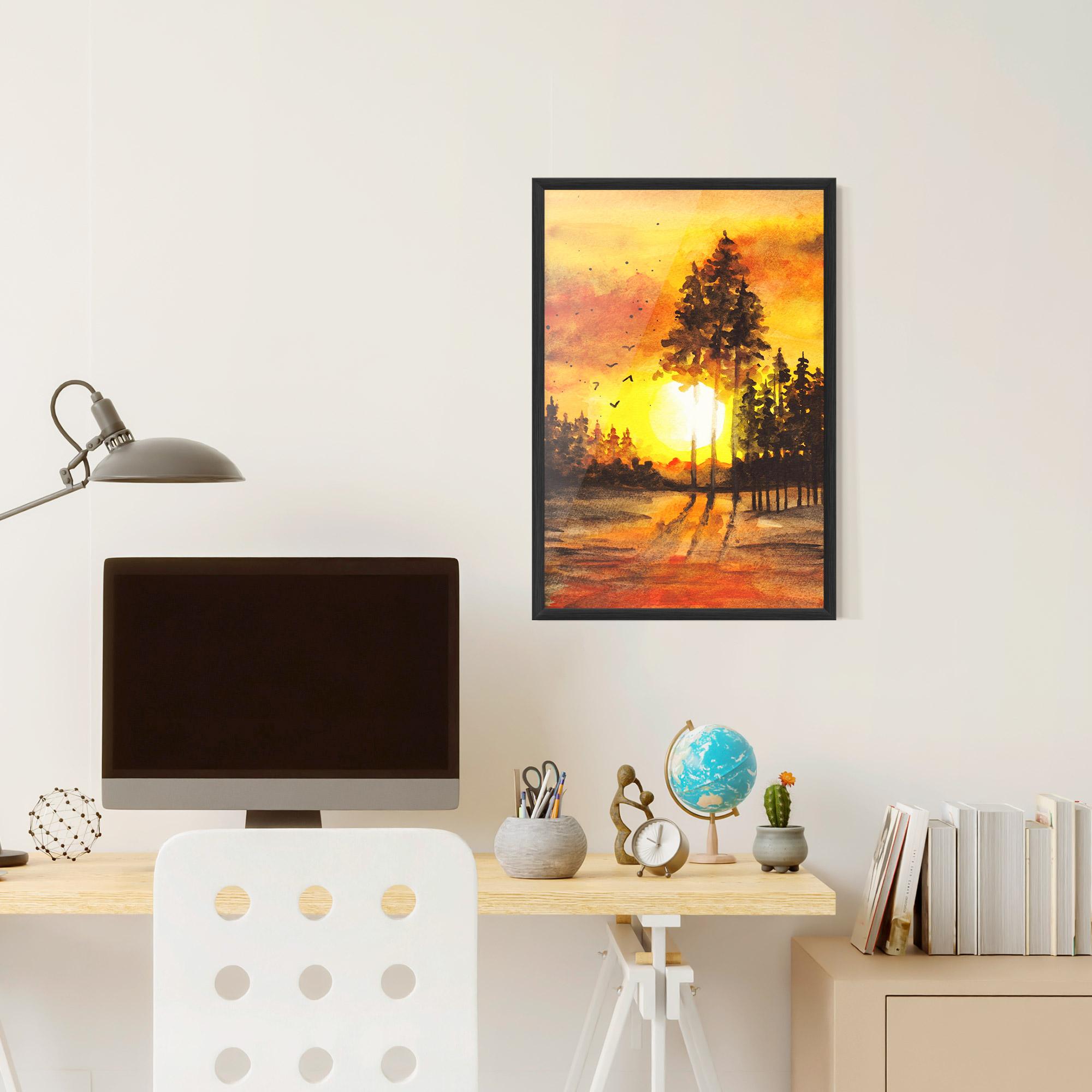 Gerahmte Poster Watercolor Sunset Painting mockup 6
