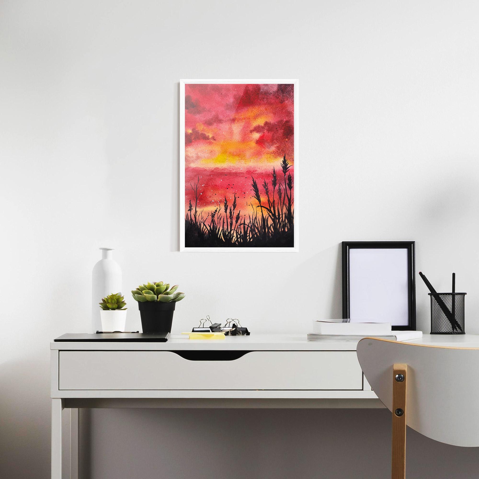 Gerahmte Poster Watercolor Pink Sunset Painting mockup 7