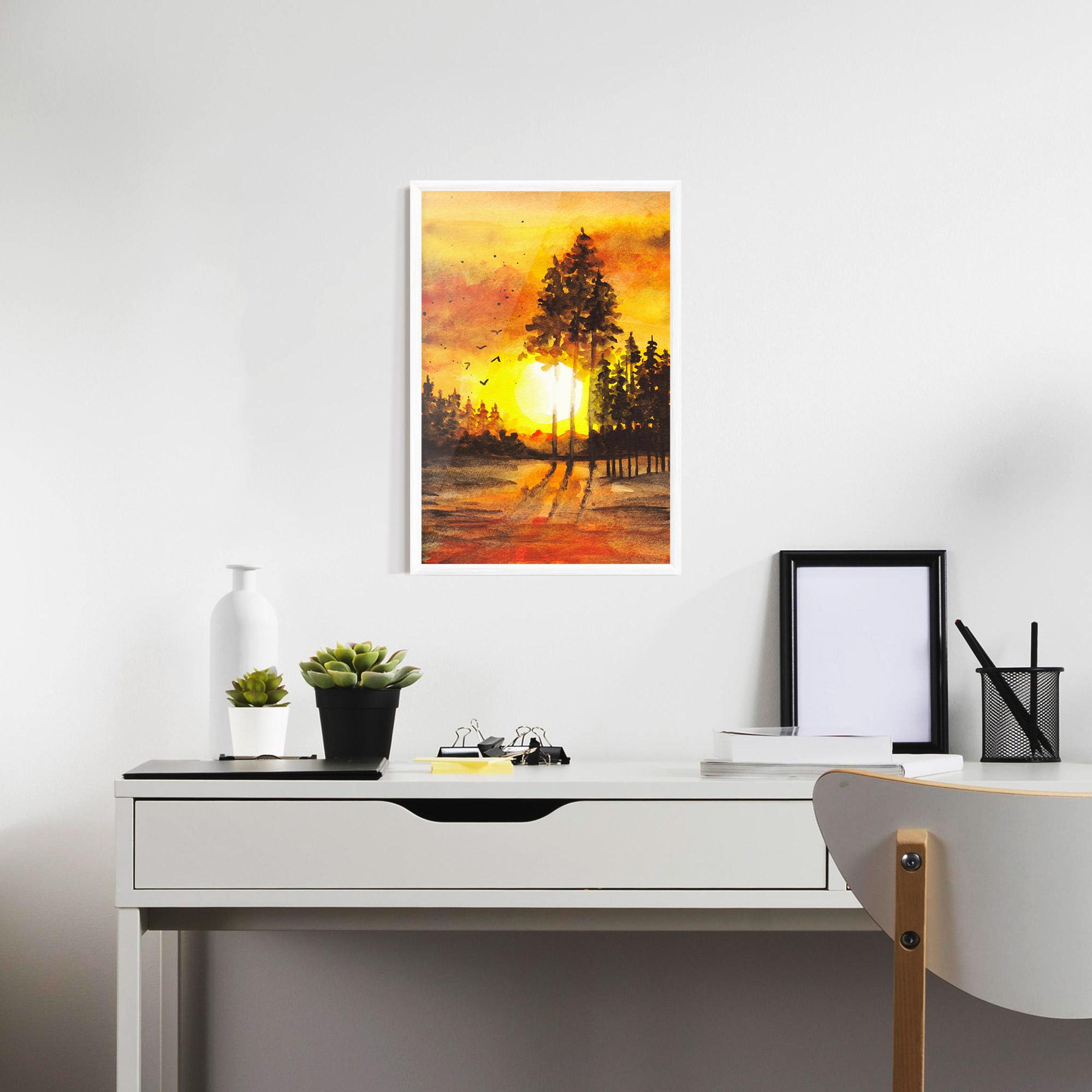Gerahmte Poster Watercolor Sunset Painting mockup 7