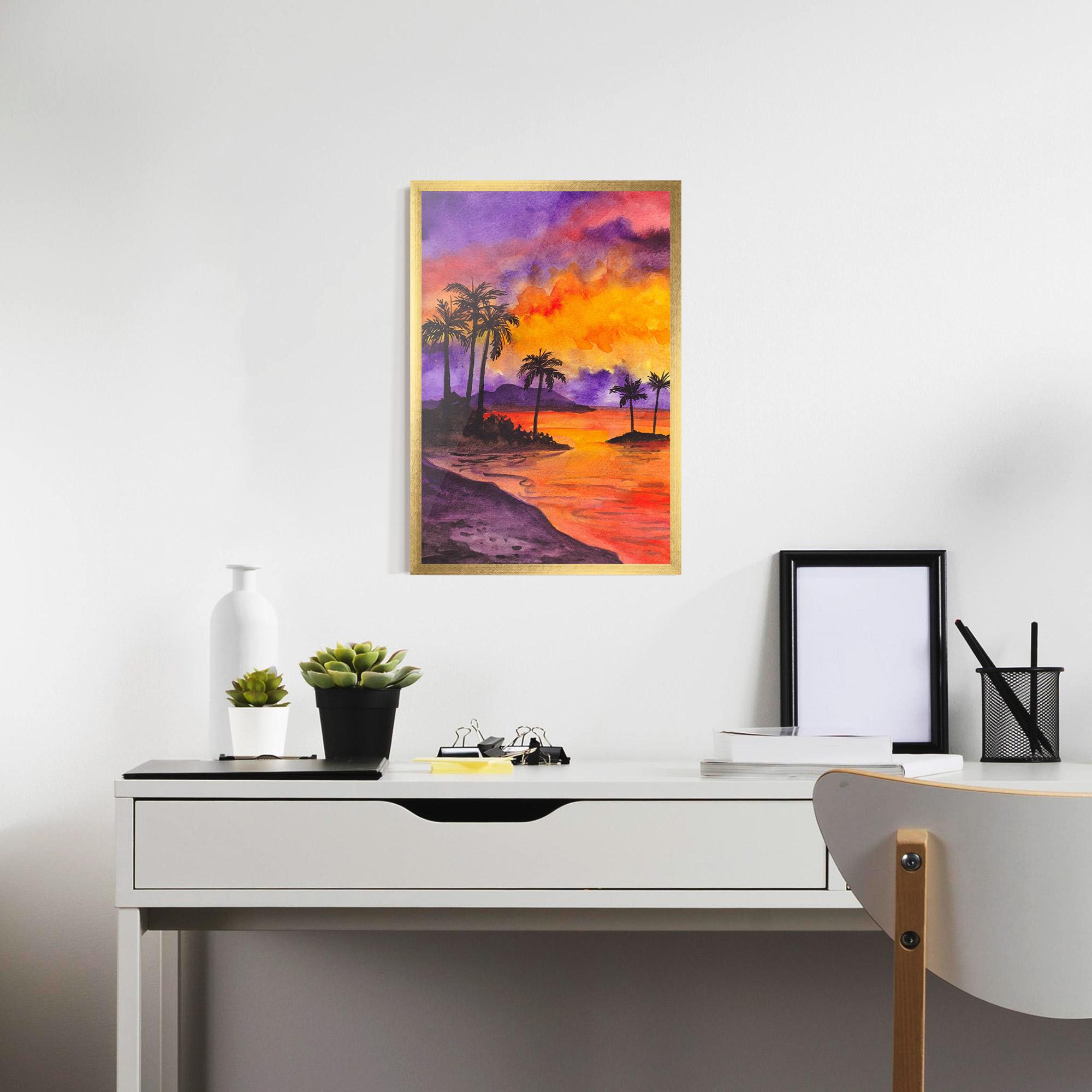 Gerahmte Poster Sunset Watercolor Painting mockup 7
