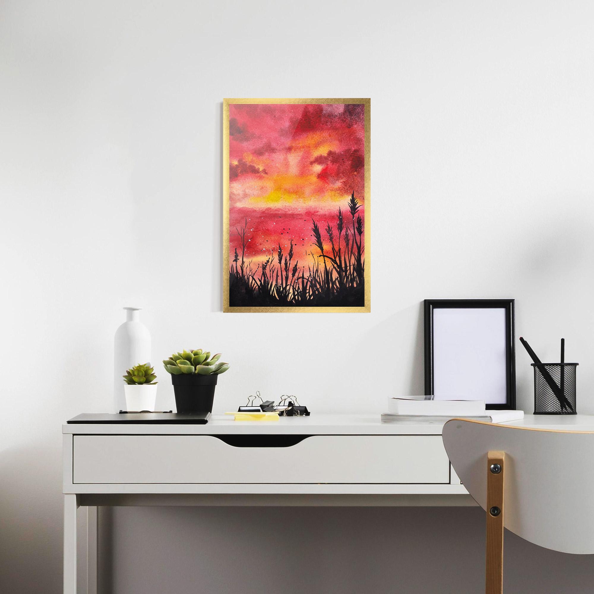 Gerahmte Poster Watercolor Pink Sunset Painting mockup 7