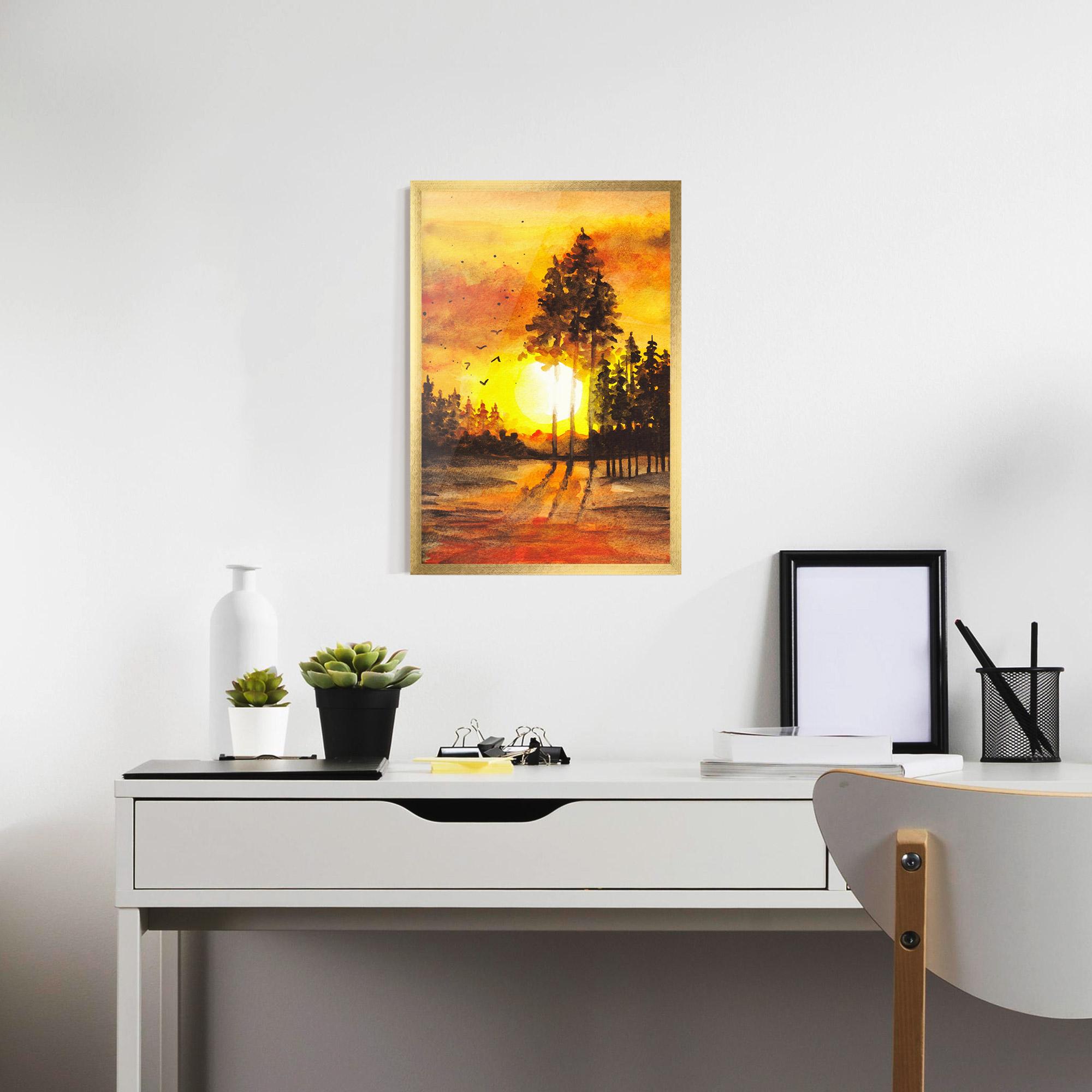 Gerahmte Poster Watercolor Sunset Painting mockup 7