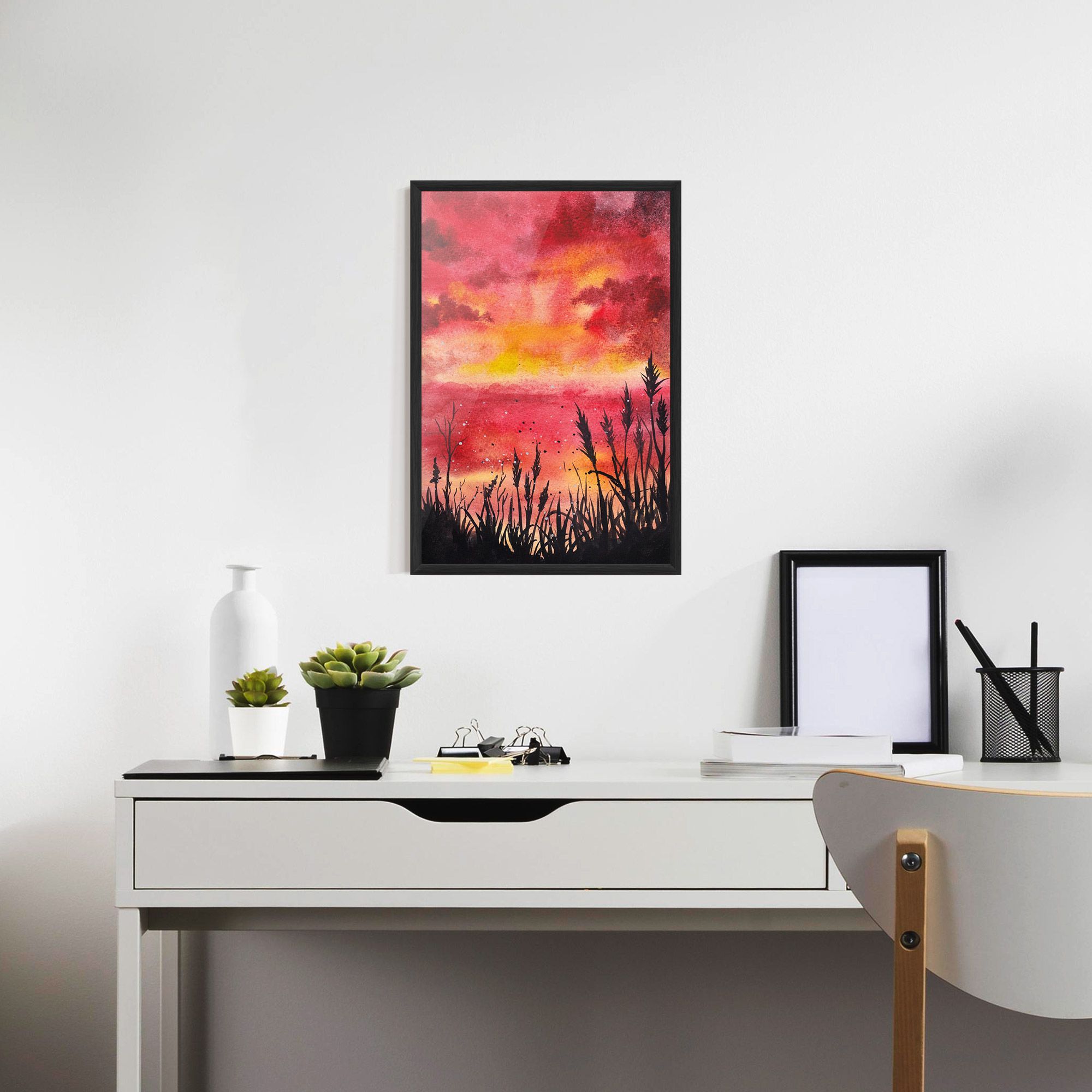 Watercolor Pink Sunset Painting mockup 7