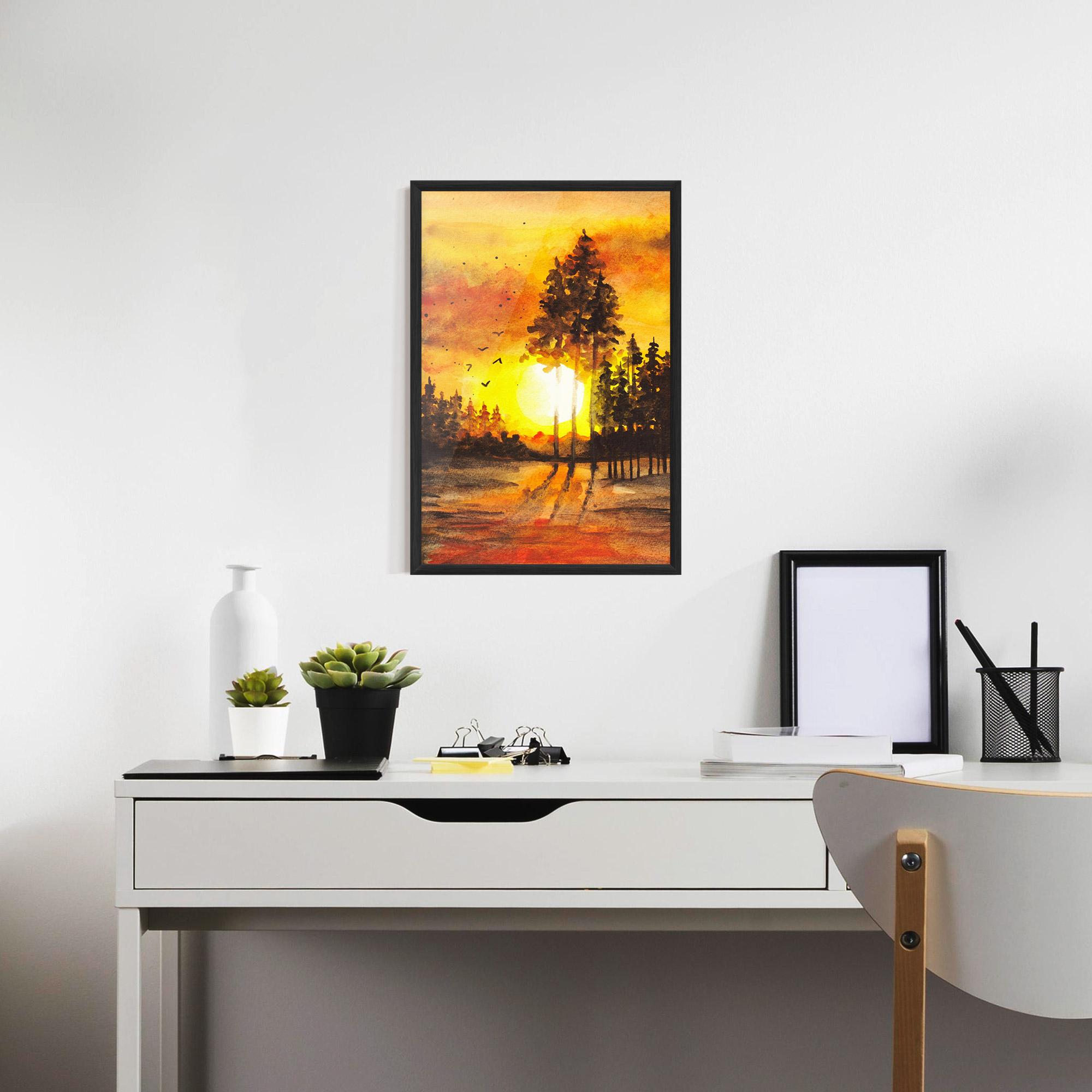 Gerahmte Poster Watercolor Sunset Painting mockup 7