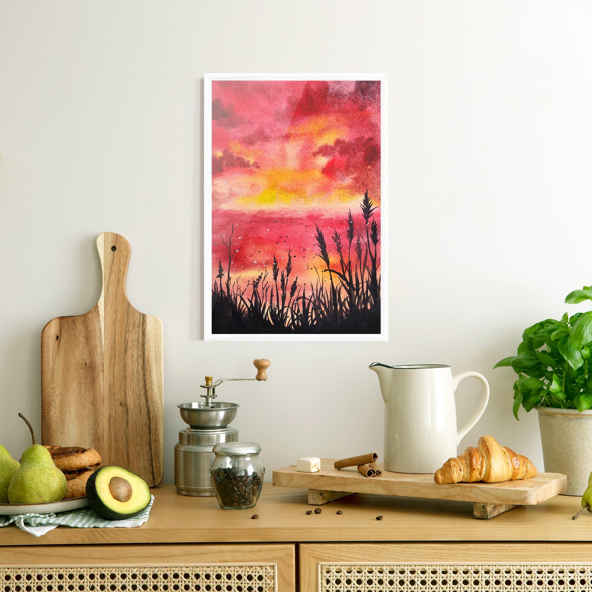 Gerahmte Poster Watercolor Pink Sunset Painting mockup 8