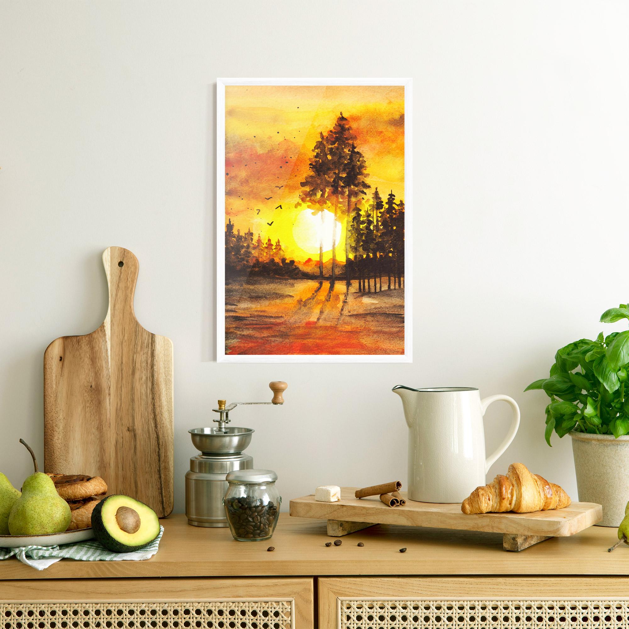 Gerahmte Poster Watercolor Sunset Painting mockup 8