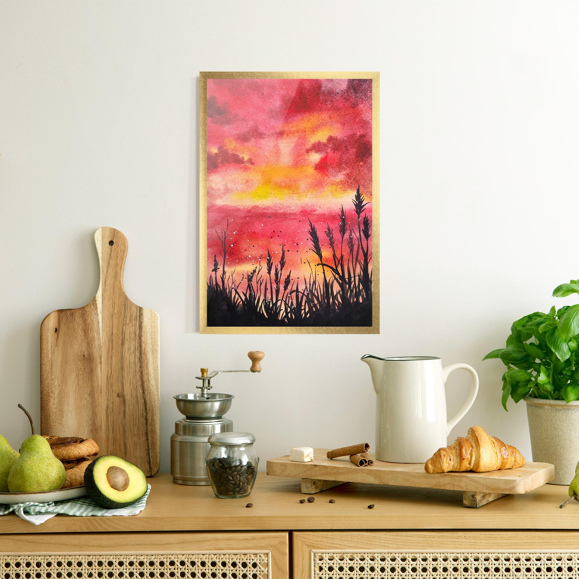 Gerahmte Poster Watercolor Pink Sunset Painting mockup 8