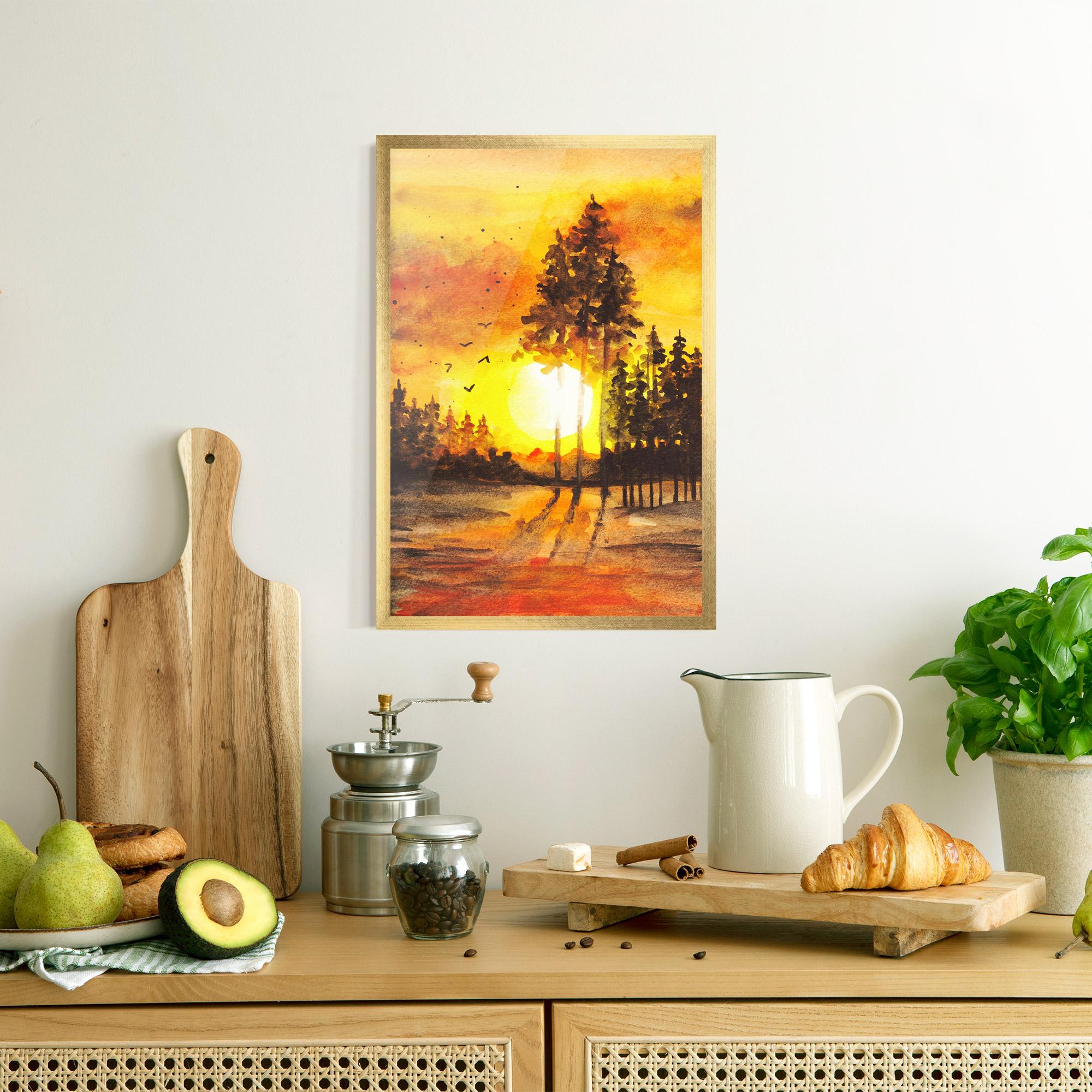 Gerahmte Poster Watercolor Sunset Painting mockup 8