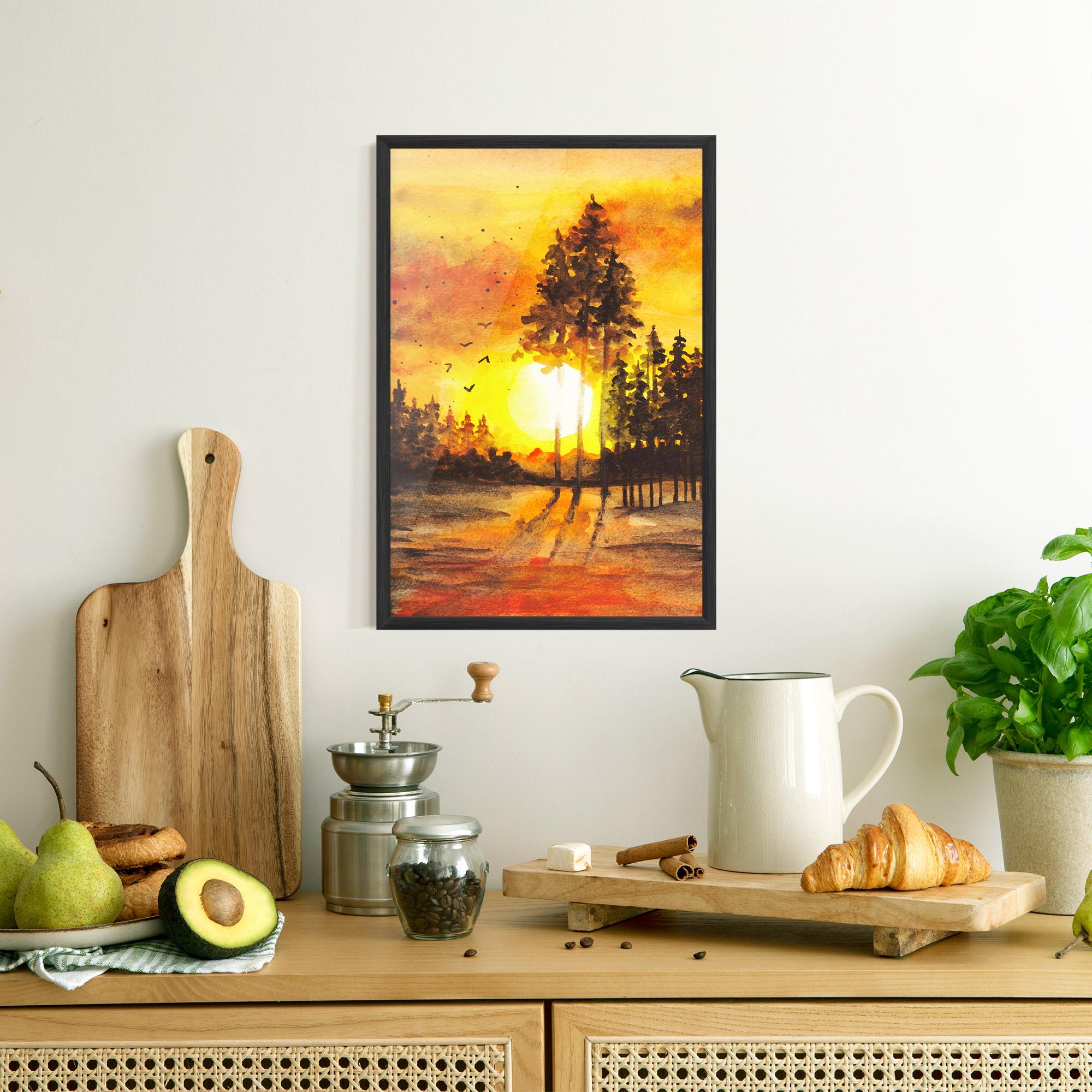 Gerahmte Poster Watercolor Sunset Painting mockup 8