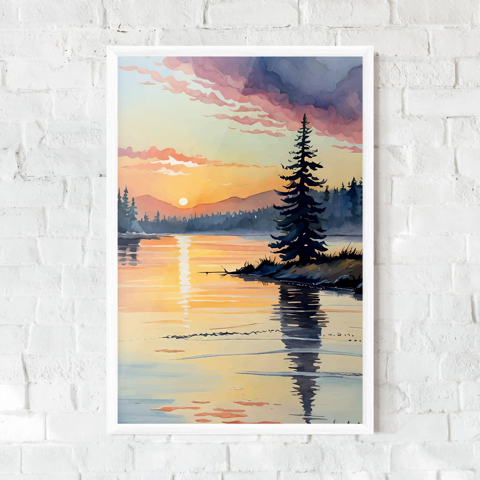 Gerahmte Poster Tree Shadow Lake mockup 0