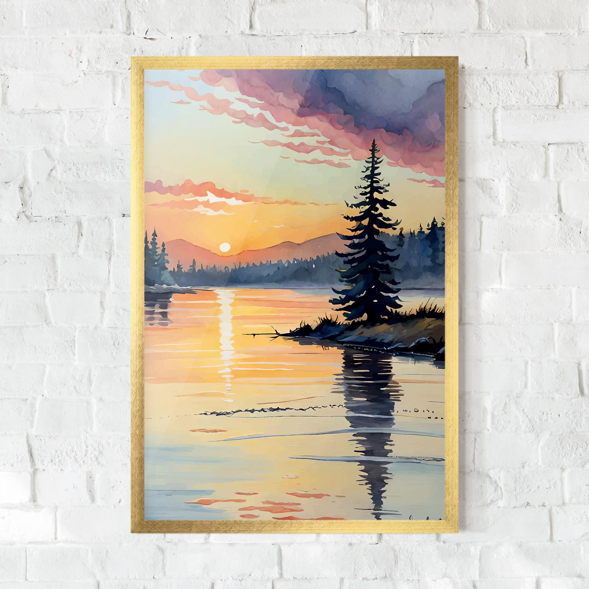 Gerahmte Poster Tree Shadow Lake mockup 0