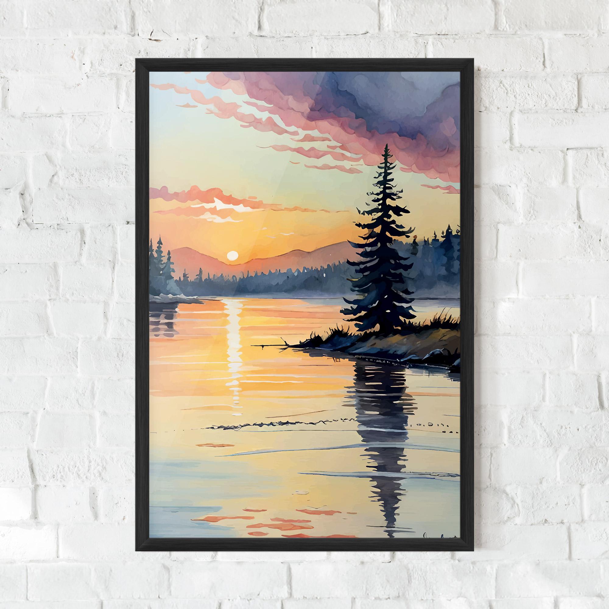 Gerahmte Poster Tree Shadow Lake mockup 0