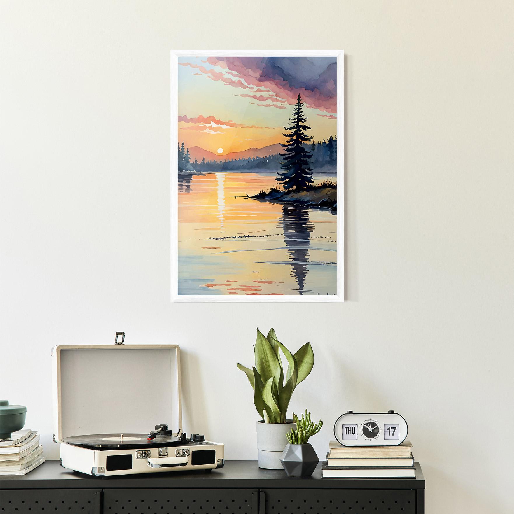 Gerahmte Poster Tree Shadow Lake mockup 2