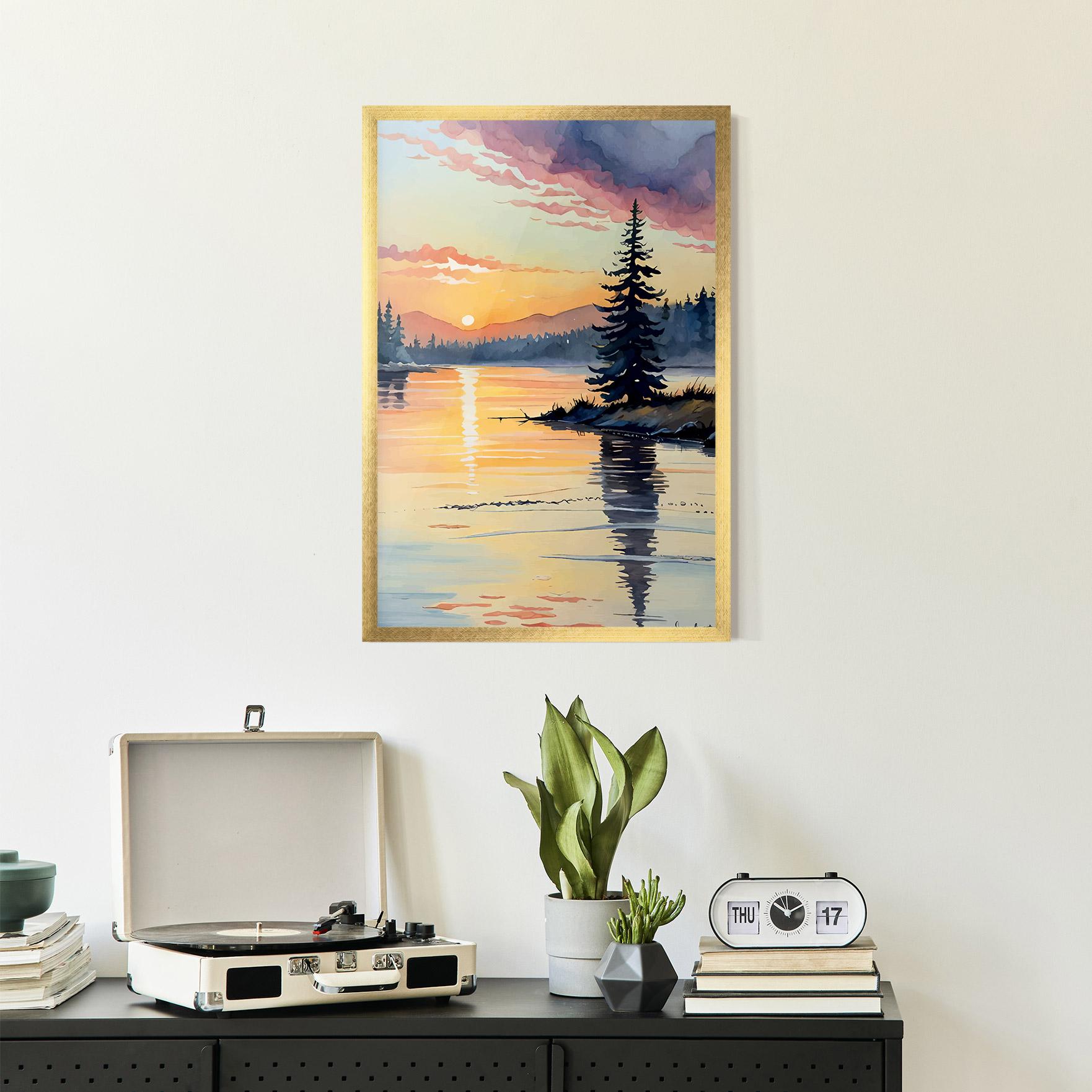 Gerahmte Poster Tree Shadow Lake mockup 2