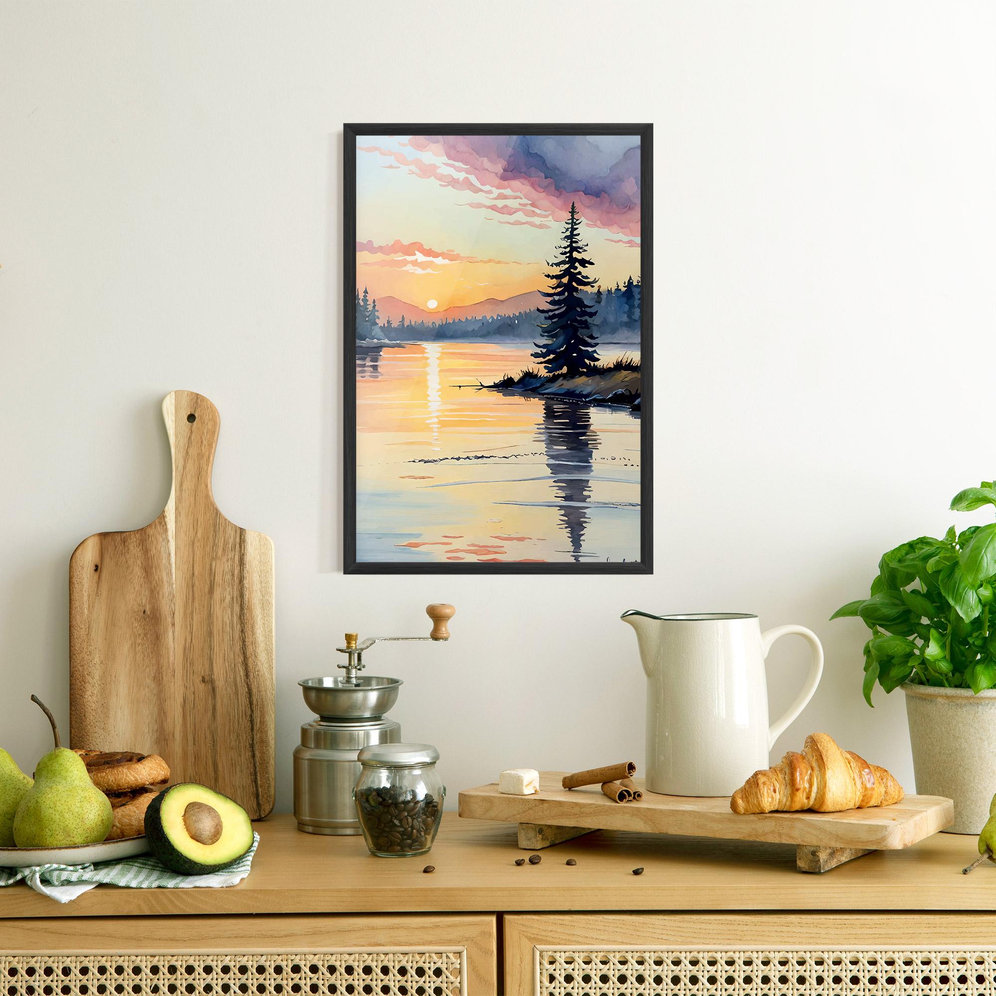 Gerahmte Poster Tree Shadow Lake mockup 8