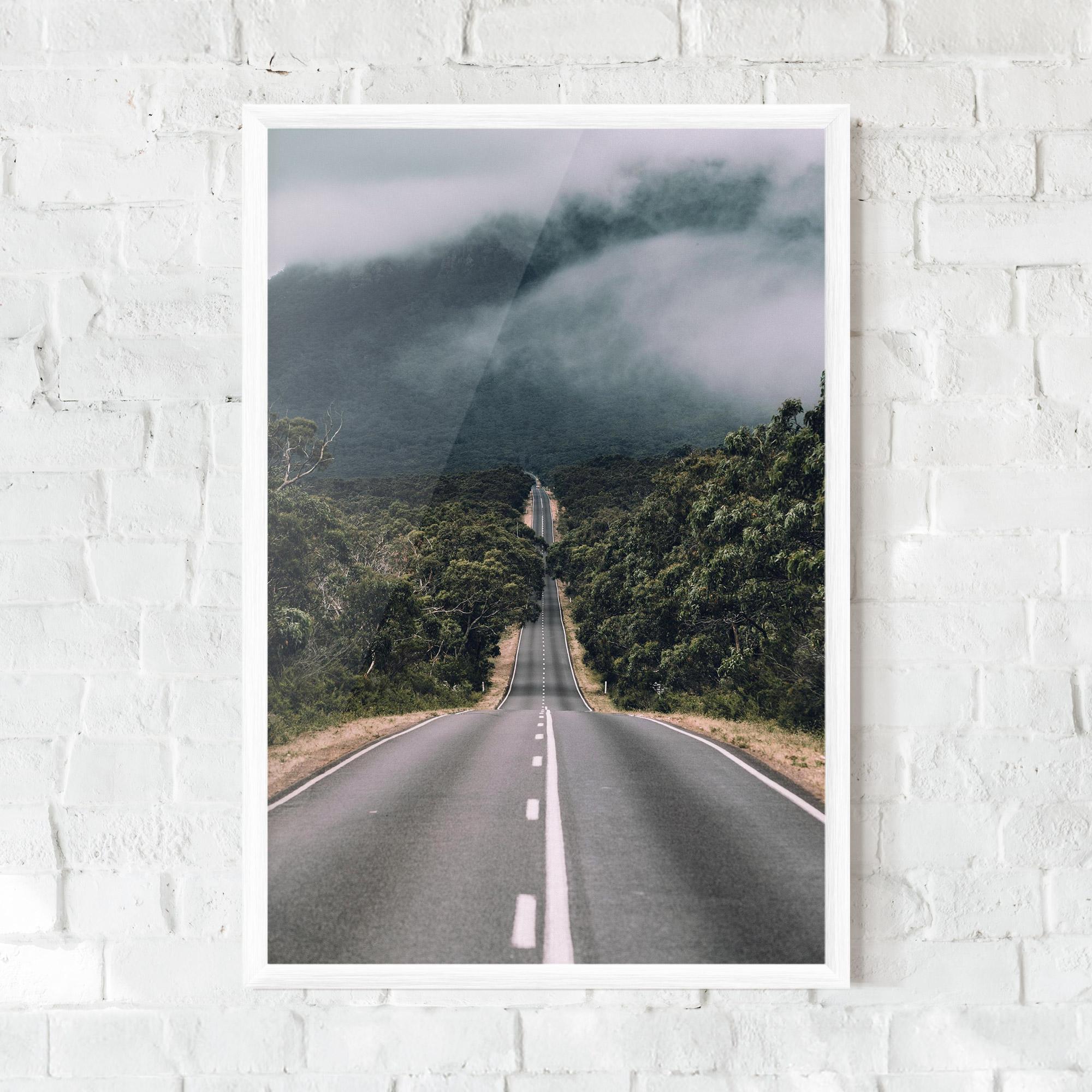 Gerahmte Poster Forest Driving Road mockup 0