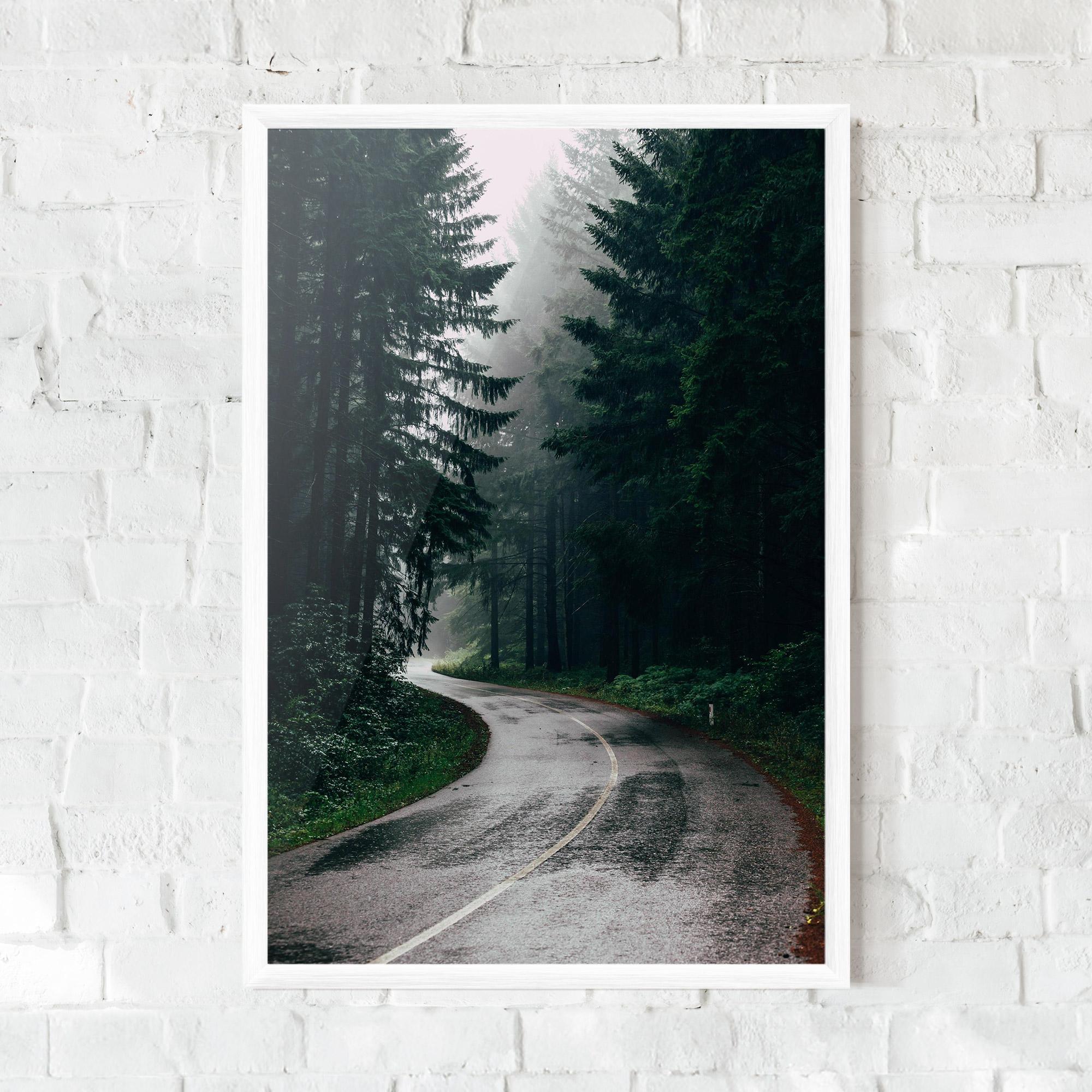Gerahmte Poster Rainy Road Forest mockup 0