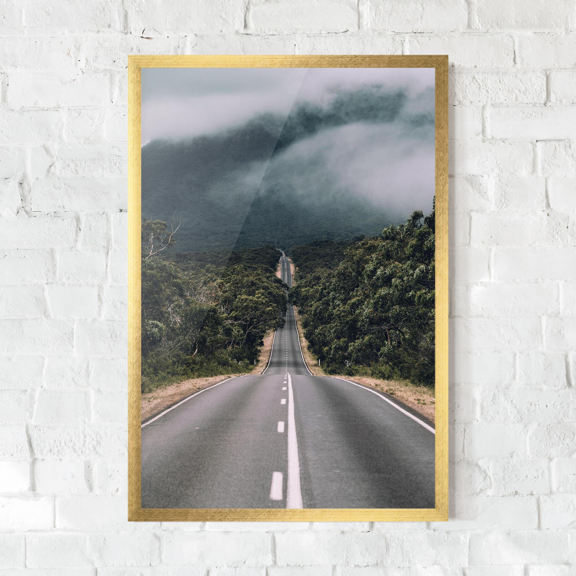 Gerahmte Poster Forest Driving Road mockup 0