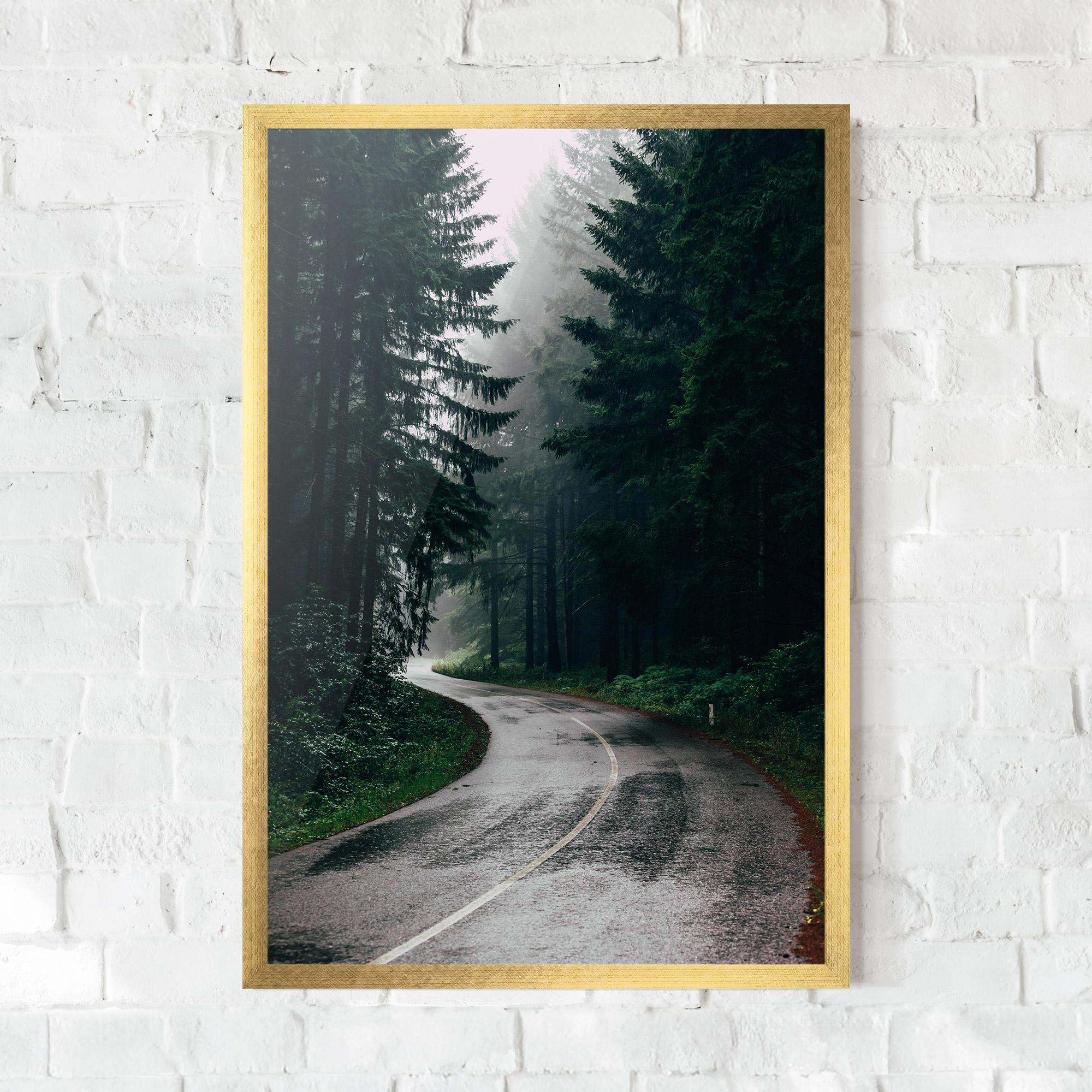 Gerahmte Poster Rainy Road Forest mockup 0