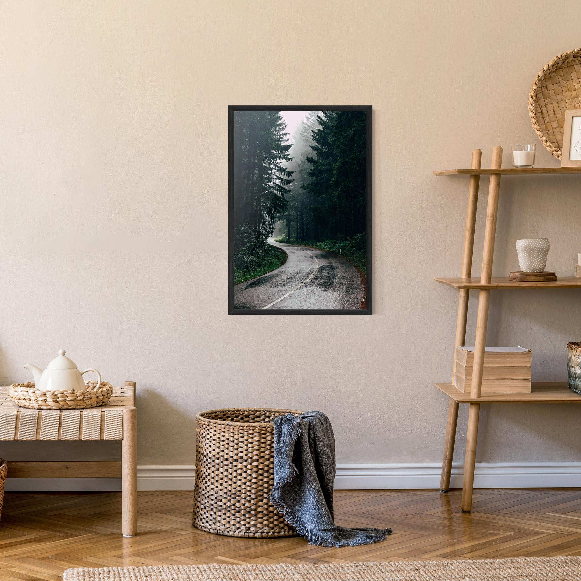 Gerahmte Poster Rainy Road Forest mockup 9