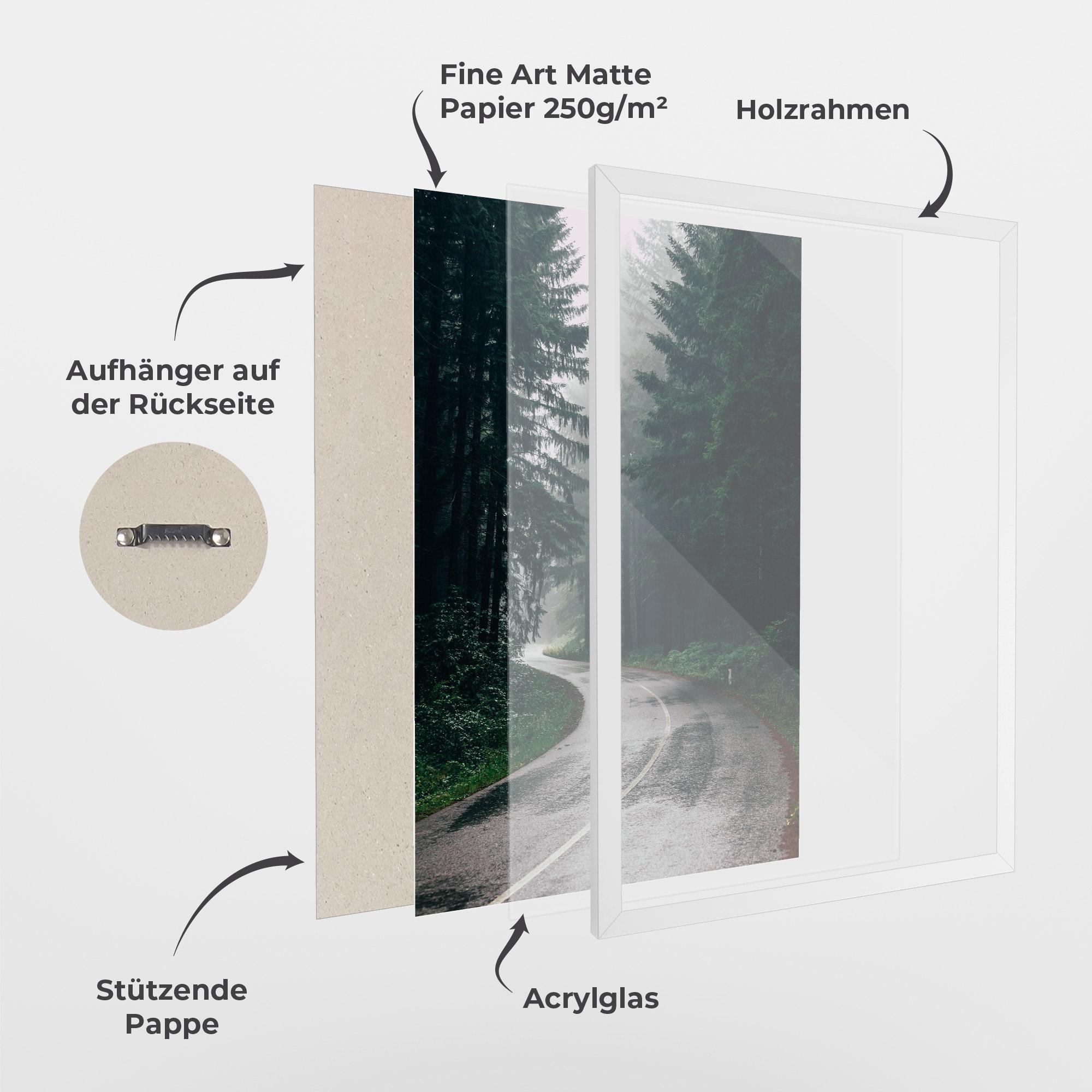 Gerahmte Poster Rainy Road Forest mockup 1