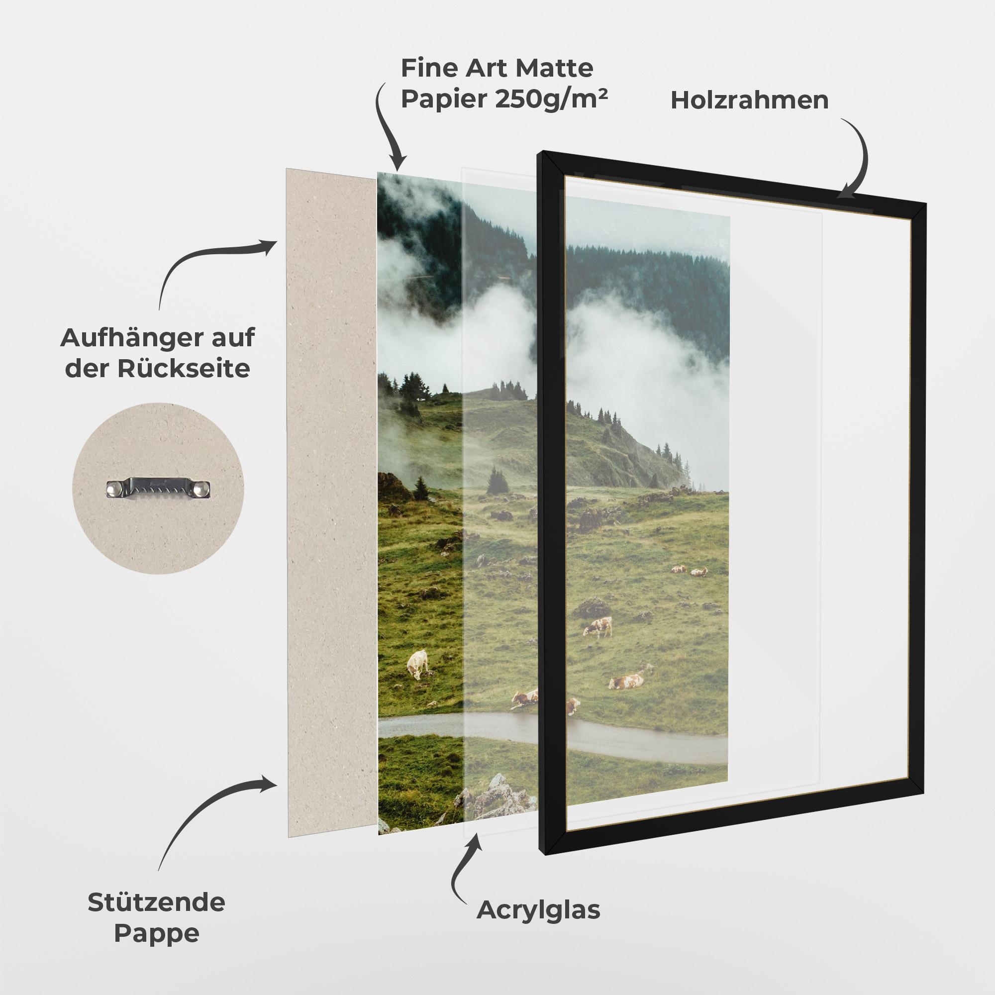 Gerahmte Poster Cow Field View mockup 1