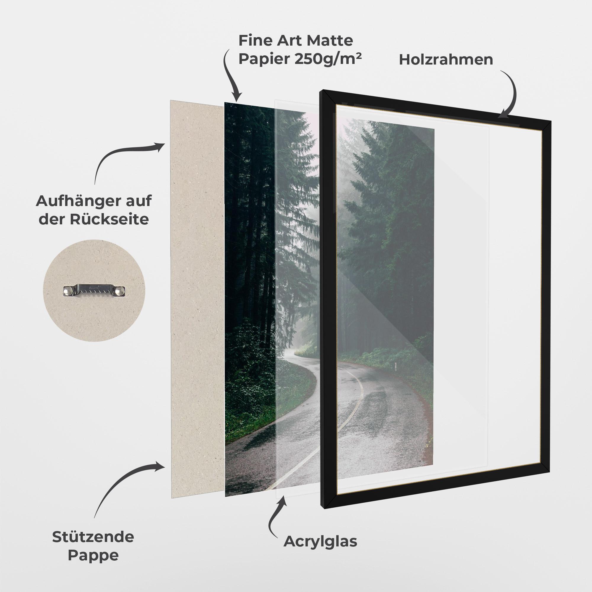 Gerahmte Poster Rainy Road Forest mockup 1