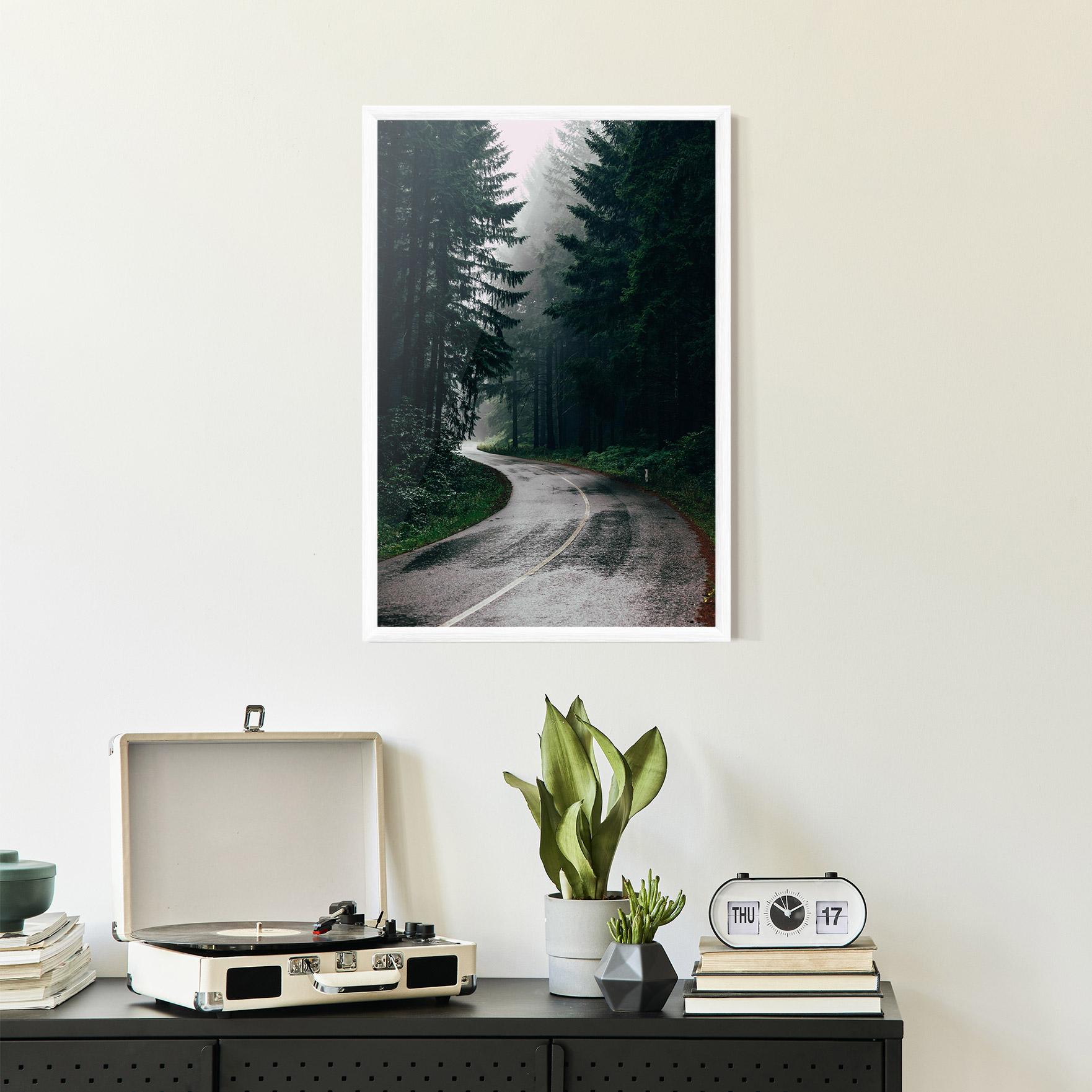 Gerahmte Poster Rainy Road Forest mockup 2