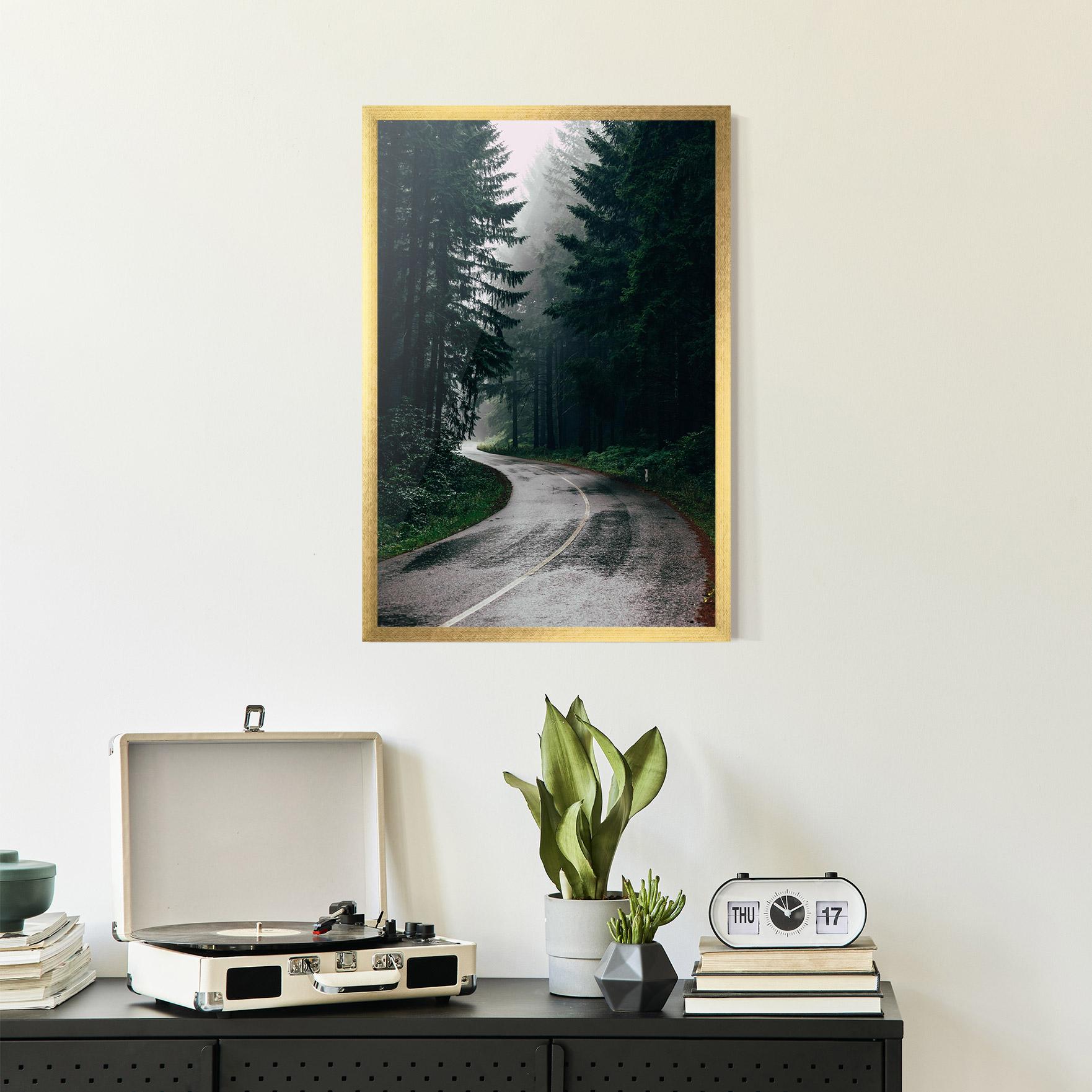 Gerahmte Poster Rainy Road Forest mockup 2