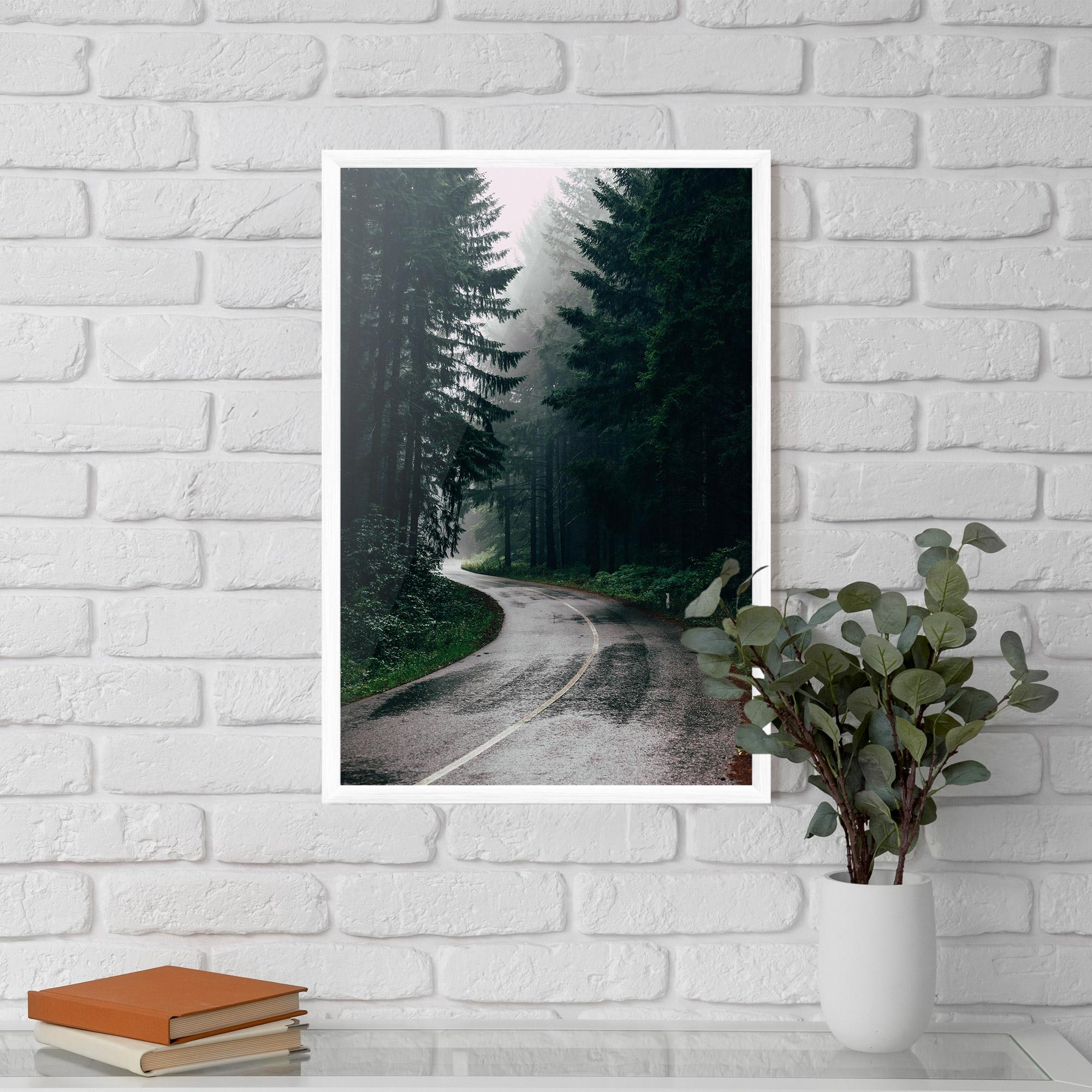 Gerahmte Poster Rainy Road Forest mockup 5